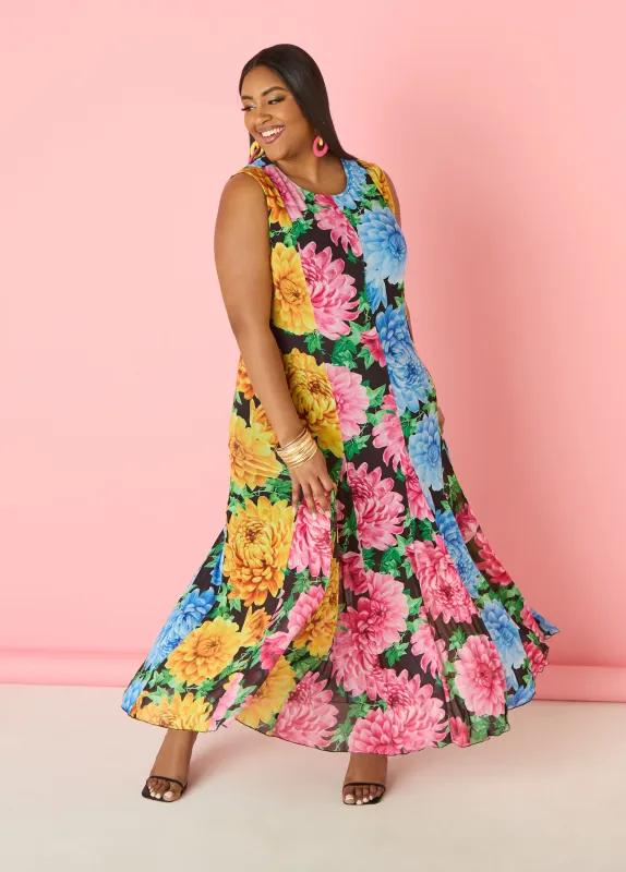 Tall Floral Print Mesh Maxi Dress made by Ashley Stewart