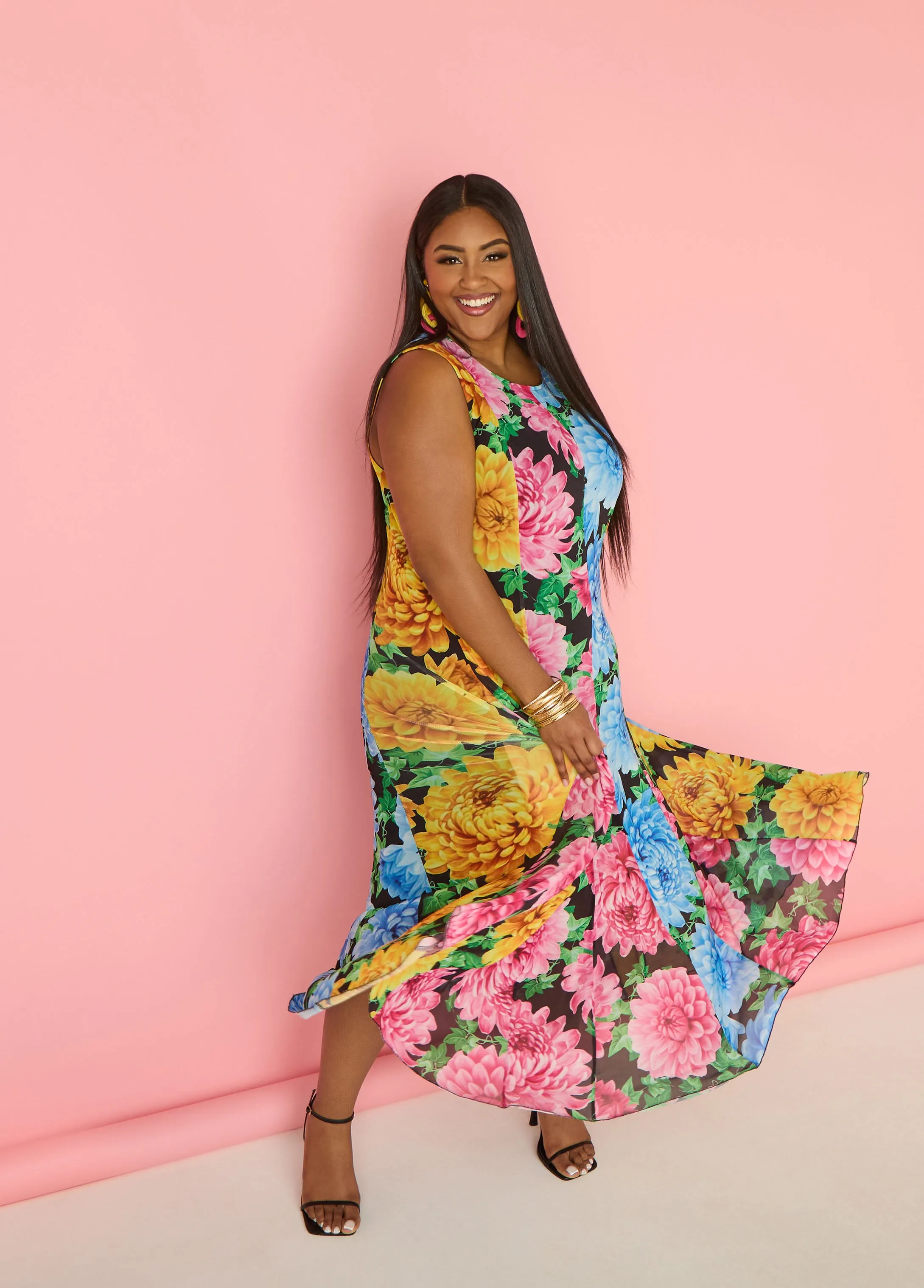 Tall Floral Print Mesh Maxi Dress sold by Ashley Stewart product image thumbnail 4