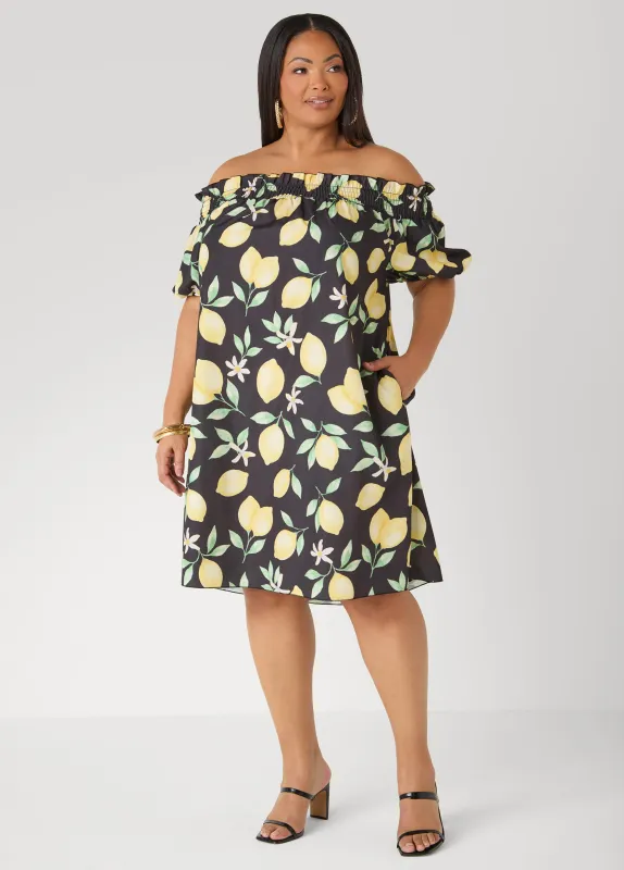 Off The Shoulder Lemon Print Dress made by Ashley Stewart