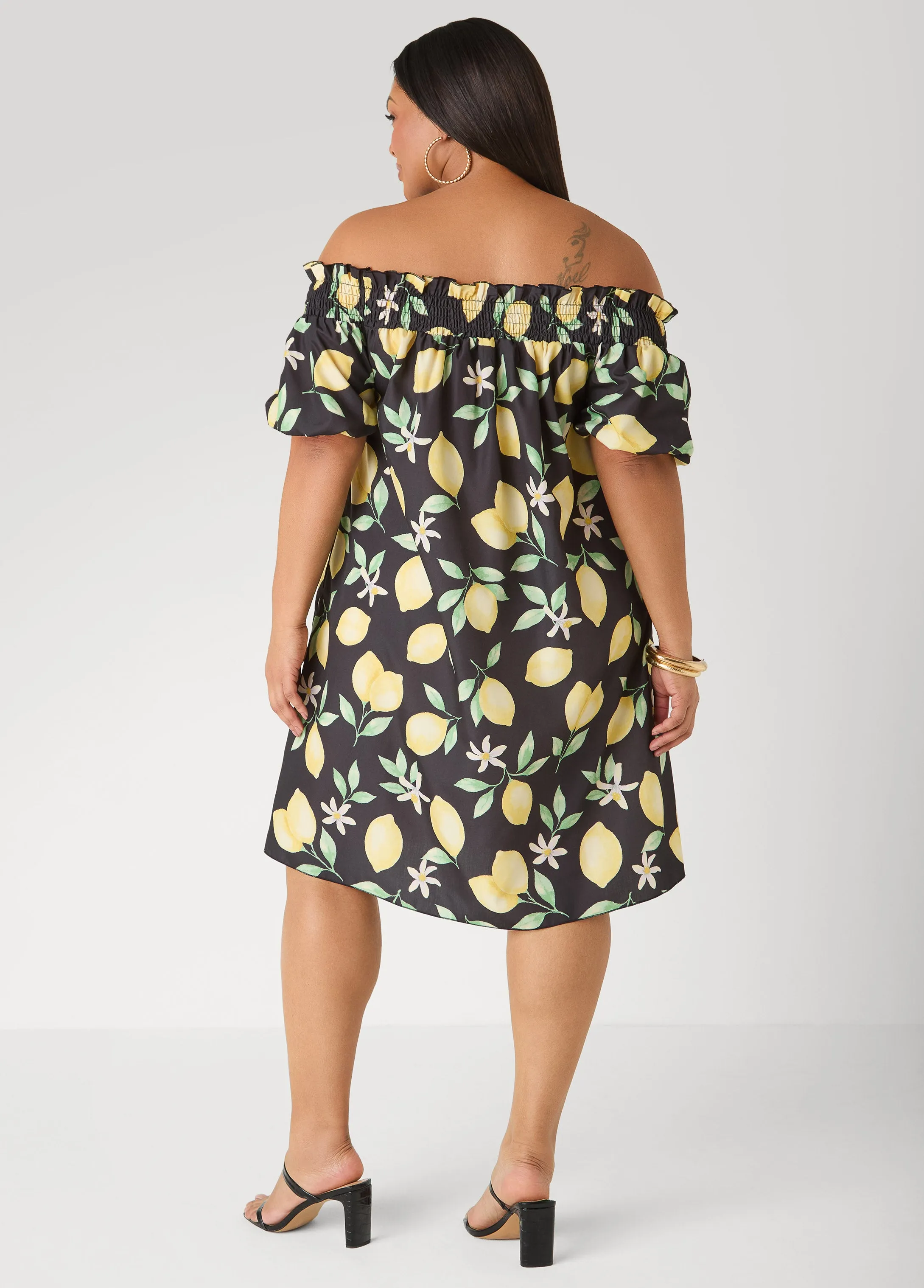 Off The Shoulder Lemon Print Dress sold by Ashley Stewart product image thumbnail 2