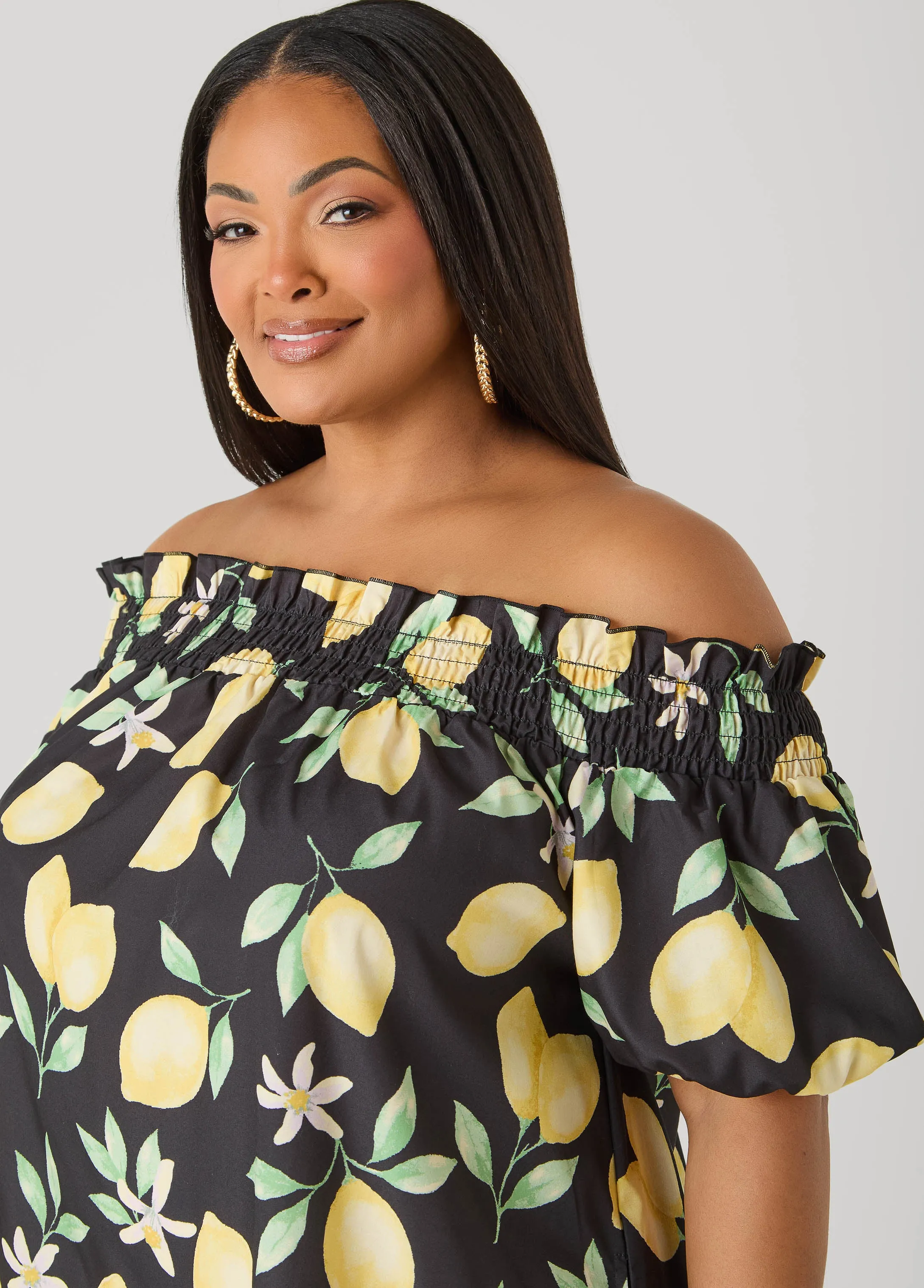 Off The Shoulder Lemon Print Dress sold by Ashley Stewart product image thumbnail 4