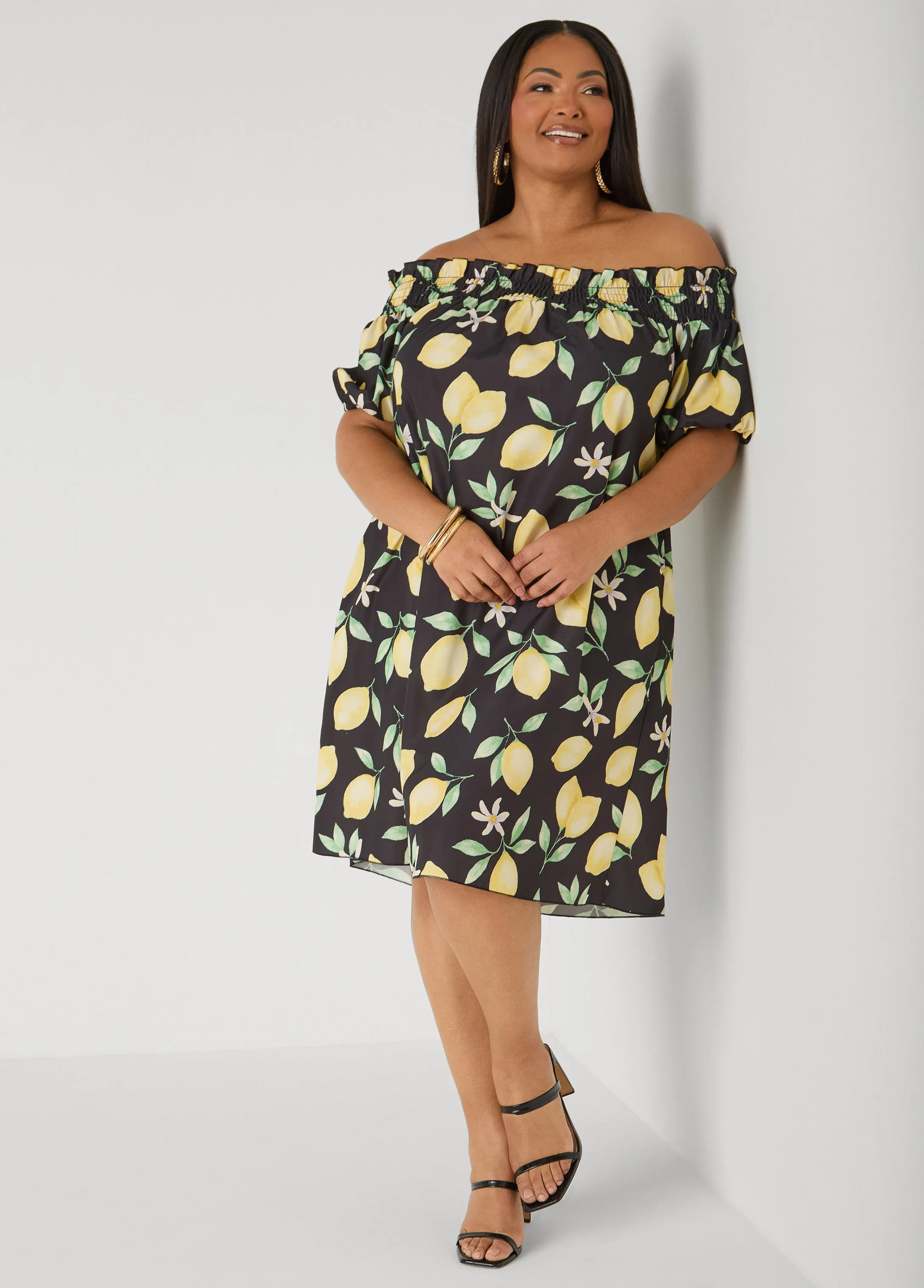 Off The Shoulder Lemon Print Dress sold by Ashley Stewart product image thumbnail 3