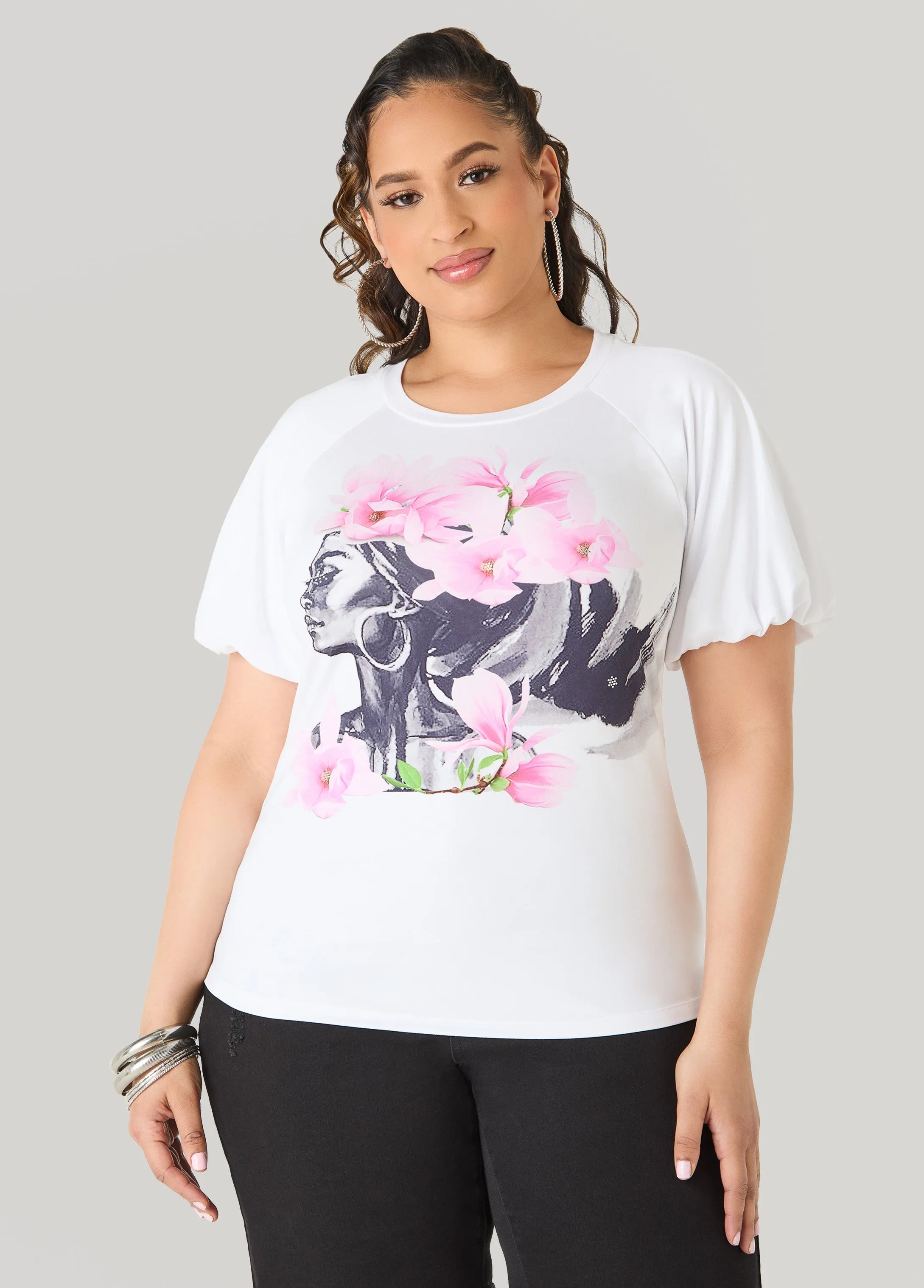 Flower Queen Puff Sleeved Tee sold by Ashley Stewart