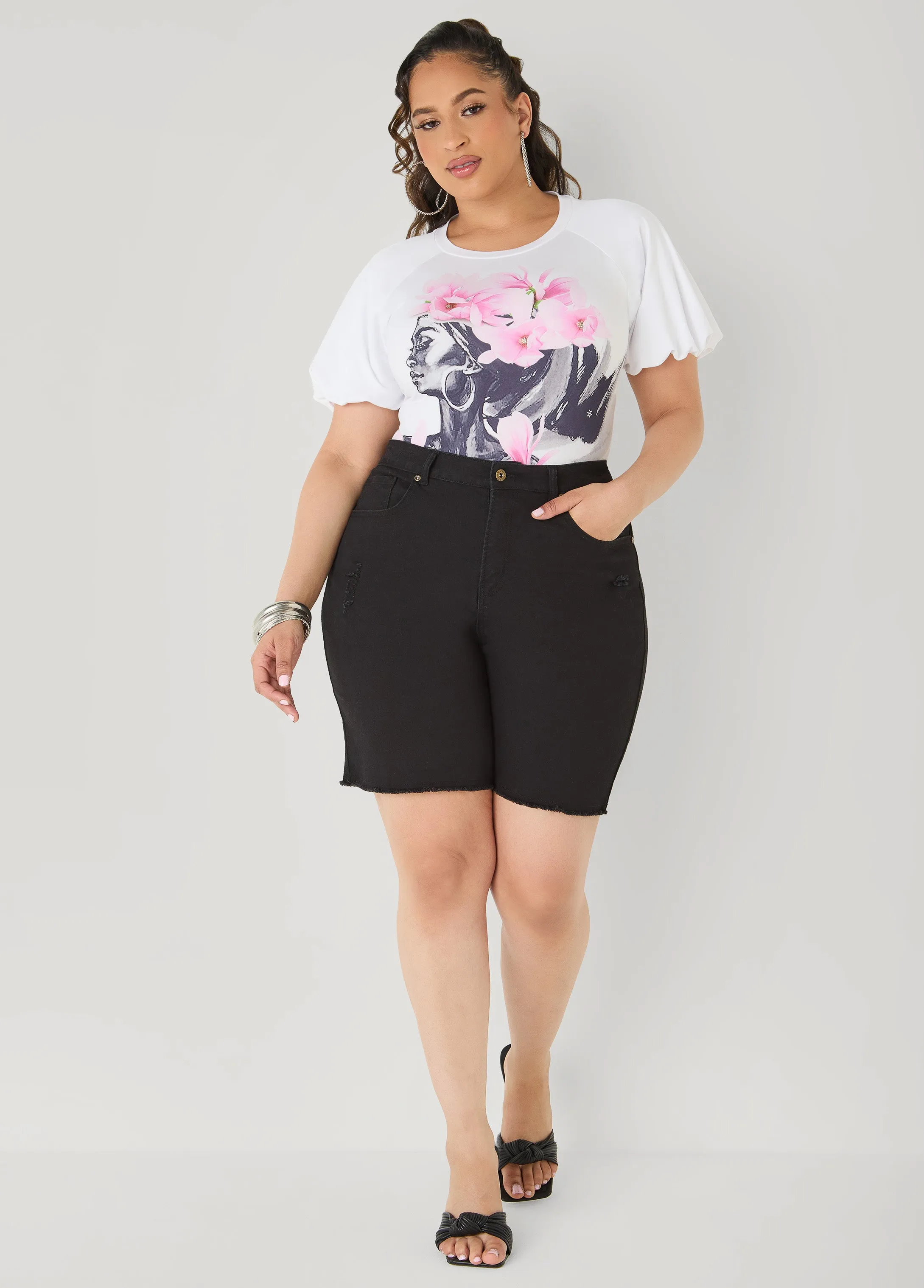 Flower Queen Puff Sleeved Tee sold by Ashley Stewart product image thumbnail 3