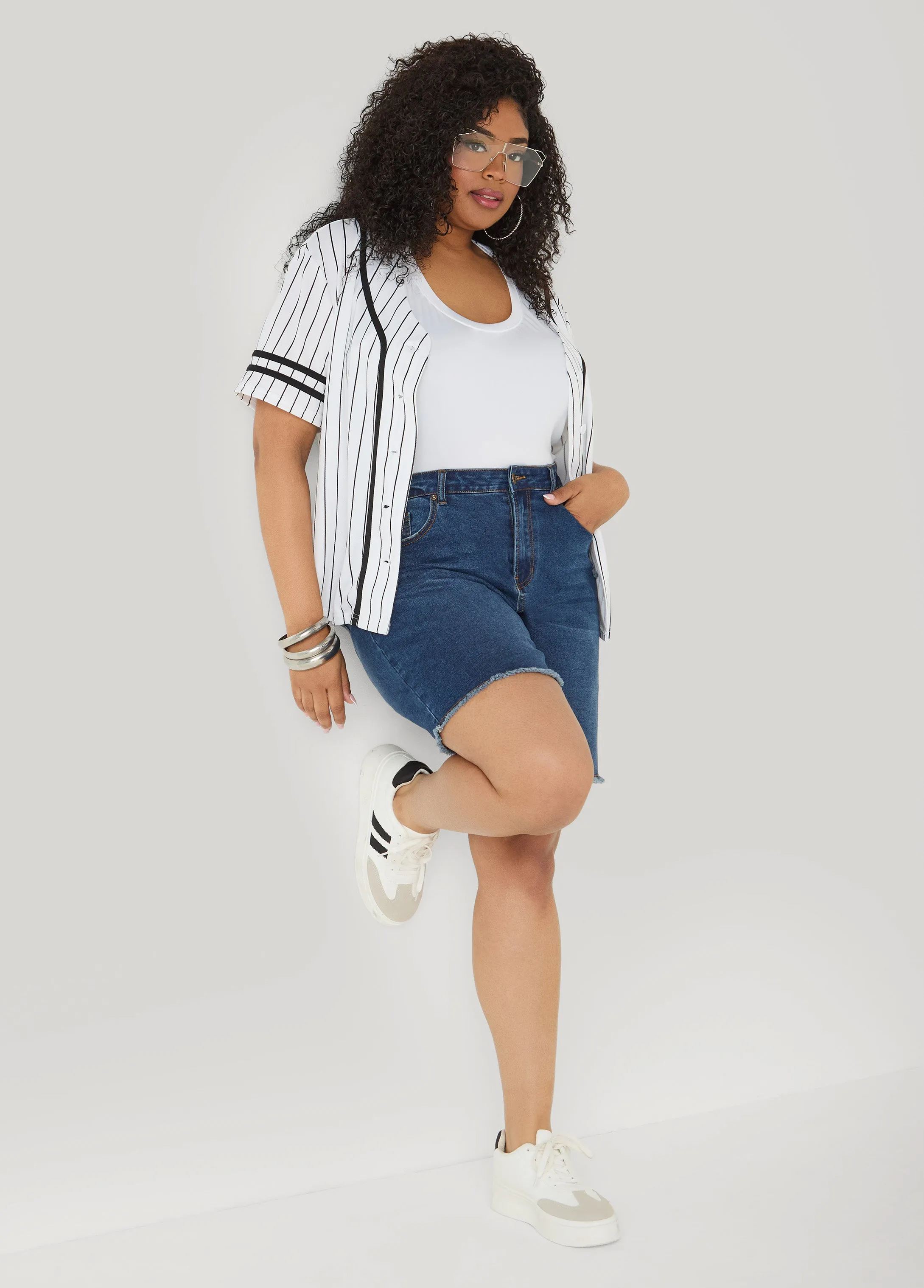Striped Baseball Jersey sold by Ashley Stewart product image thumbnail 3