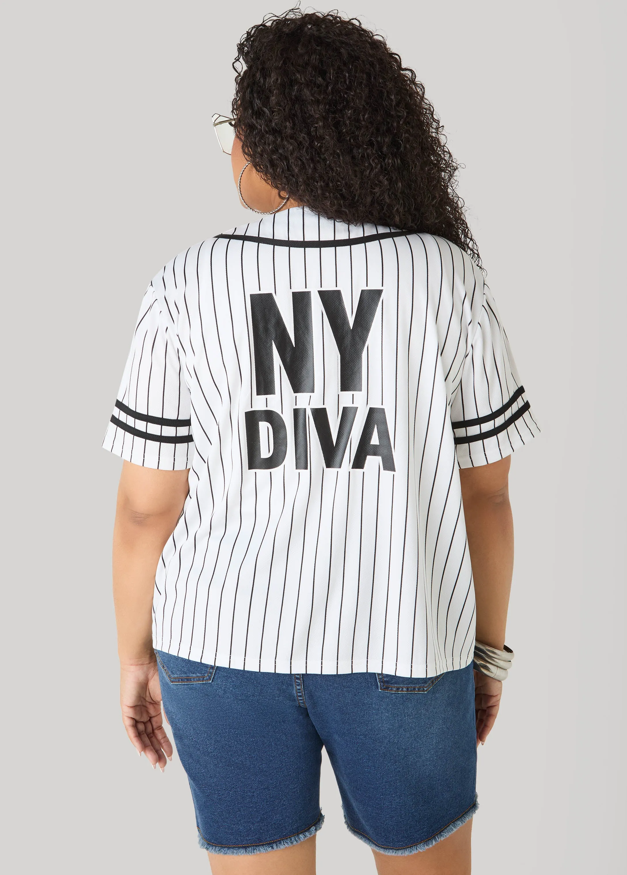 Striped Baseball Jersey sold by Ashley Stewart product image thumbnail 2