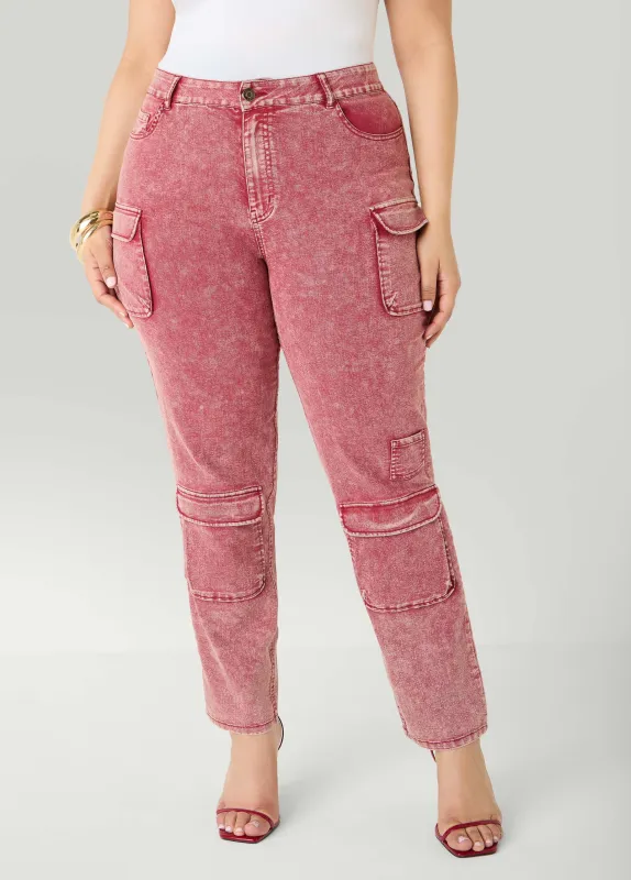 Stonewash Slim Leg Cargo Jeans made by Ashley Stewart