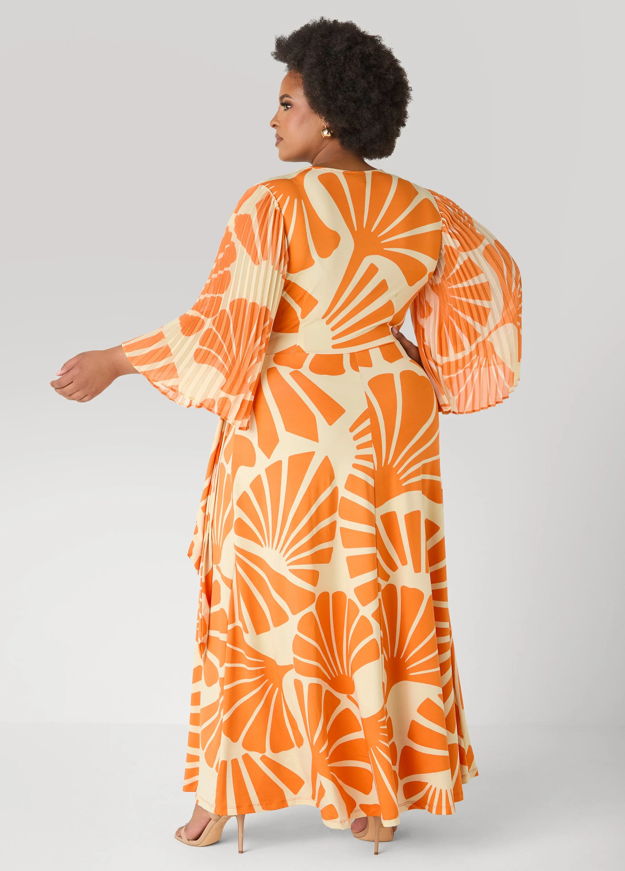 Pleated Sleeve Tropical Wrap Dress sold by Ashley Stewart product image thumbnail 2