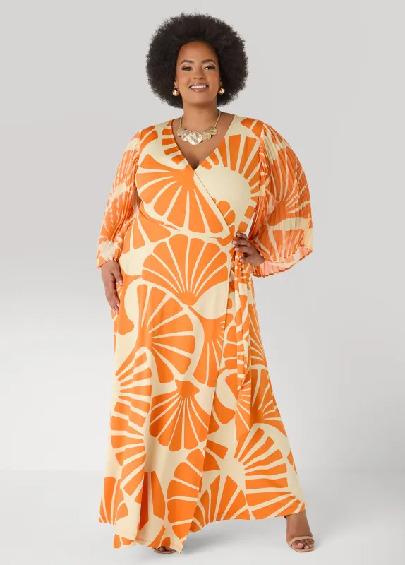 Pleated Sleeve Tropical Wrap Dress made by Ashley Stewart