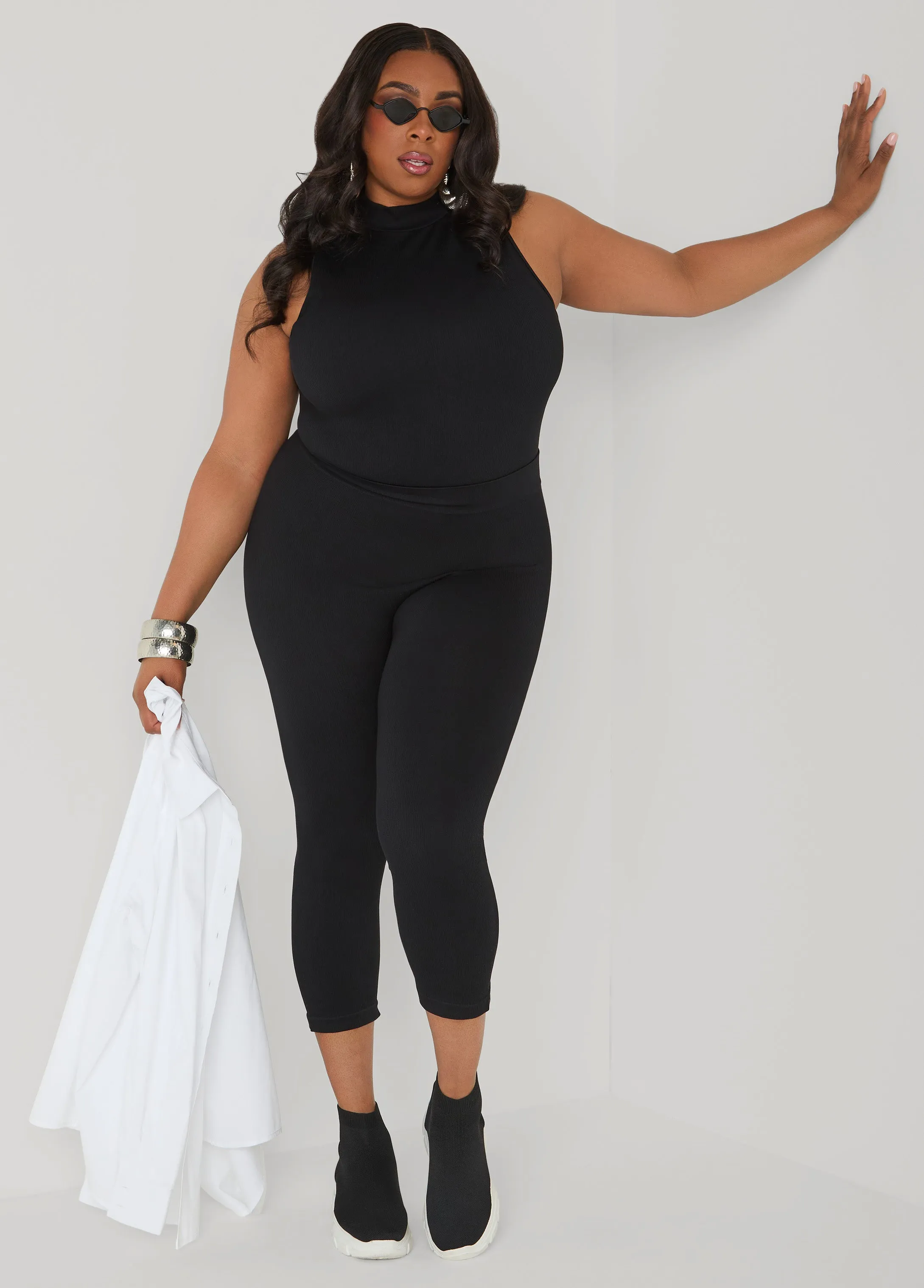 Ribbed Mock Neck Top And Capri Set sold by Ashley Stewart product image thumbnail 4