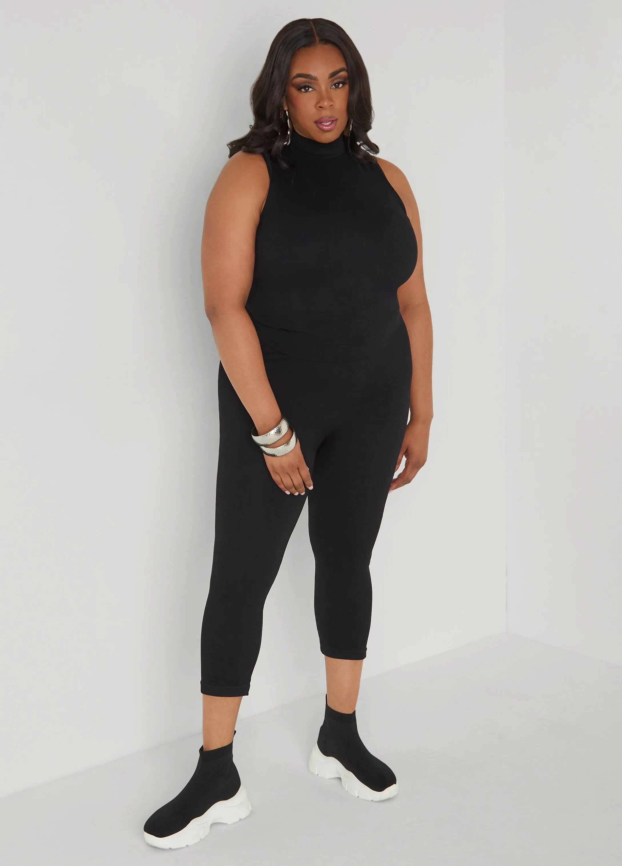 Ribbed Mock Neck Top And Capri Set sold by Ashley Stewart