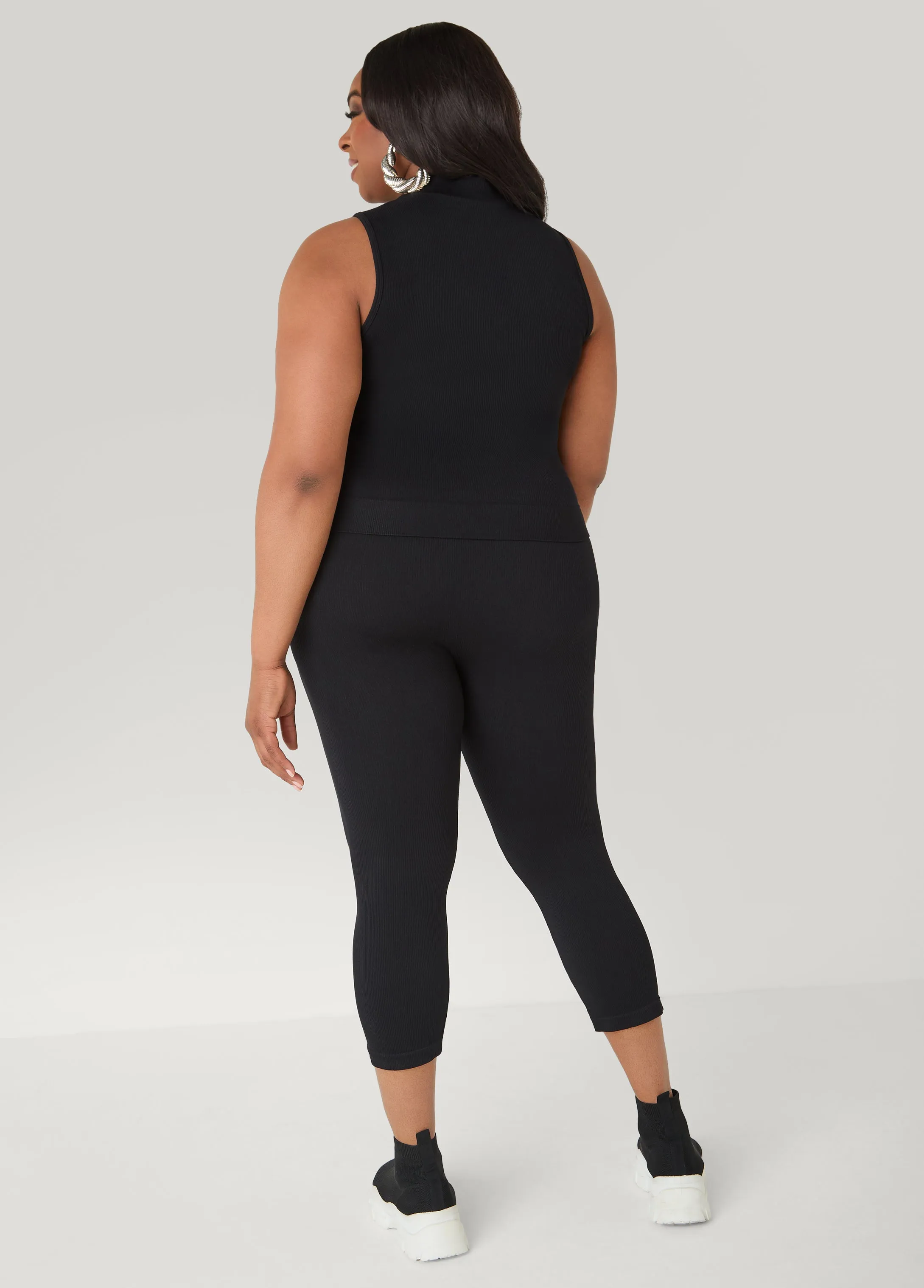 Ribbed Mock Neck Top And Capri Set sold by Ashley Stewart product image thumbnail 2