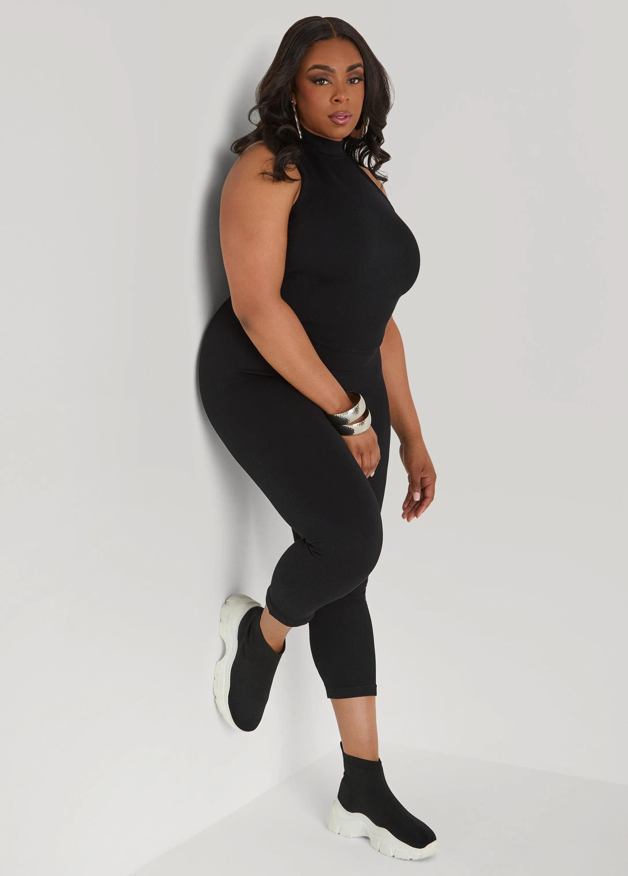 Ribbed Mock Neck Top And Capri Set sold by Ashley Stewart product image thumbnail 3