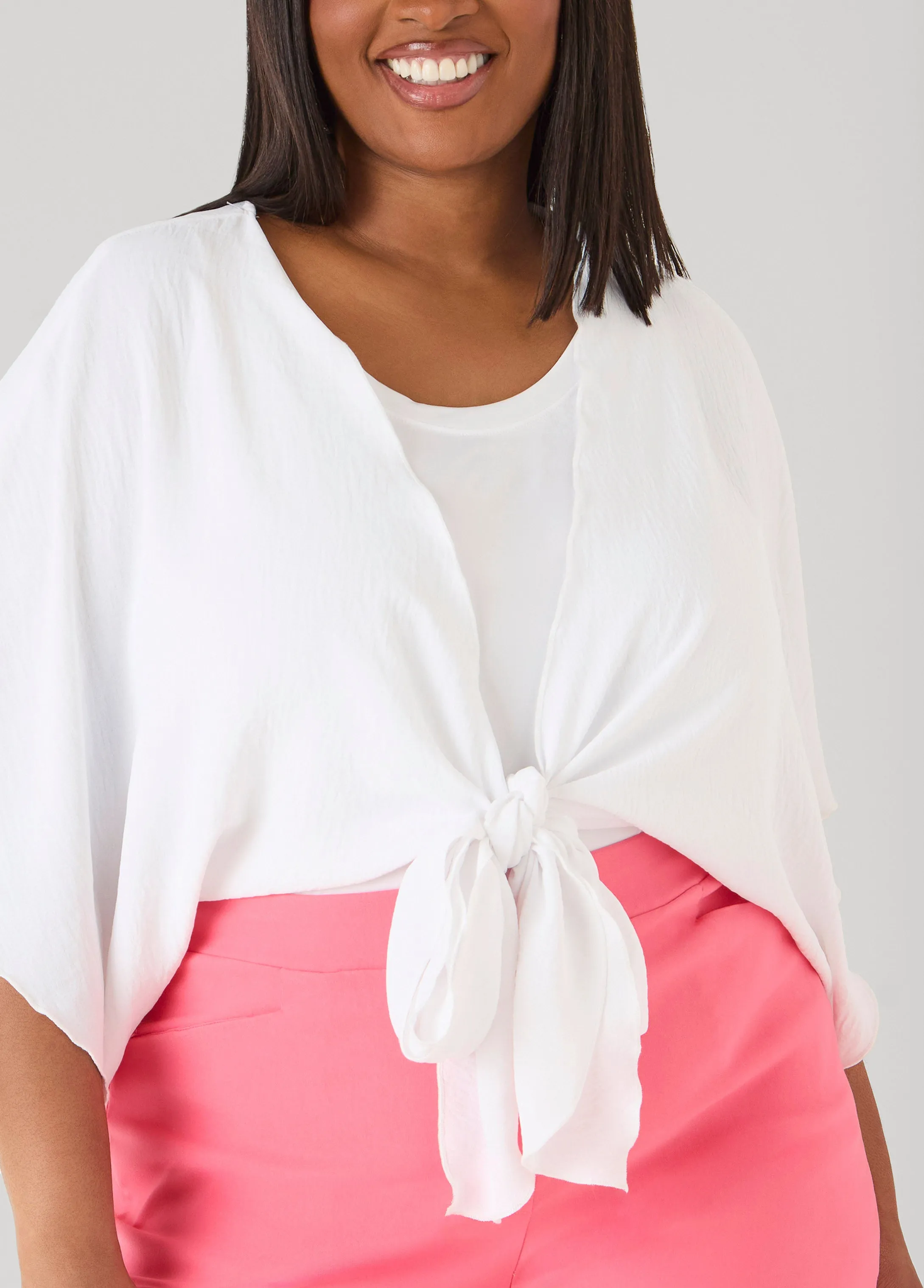 Textured Tie Front Shrug sold by Ashley Stewart product image thumbnail 4