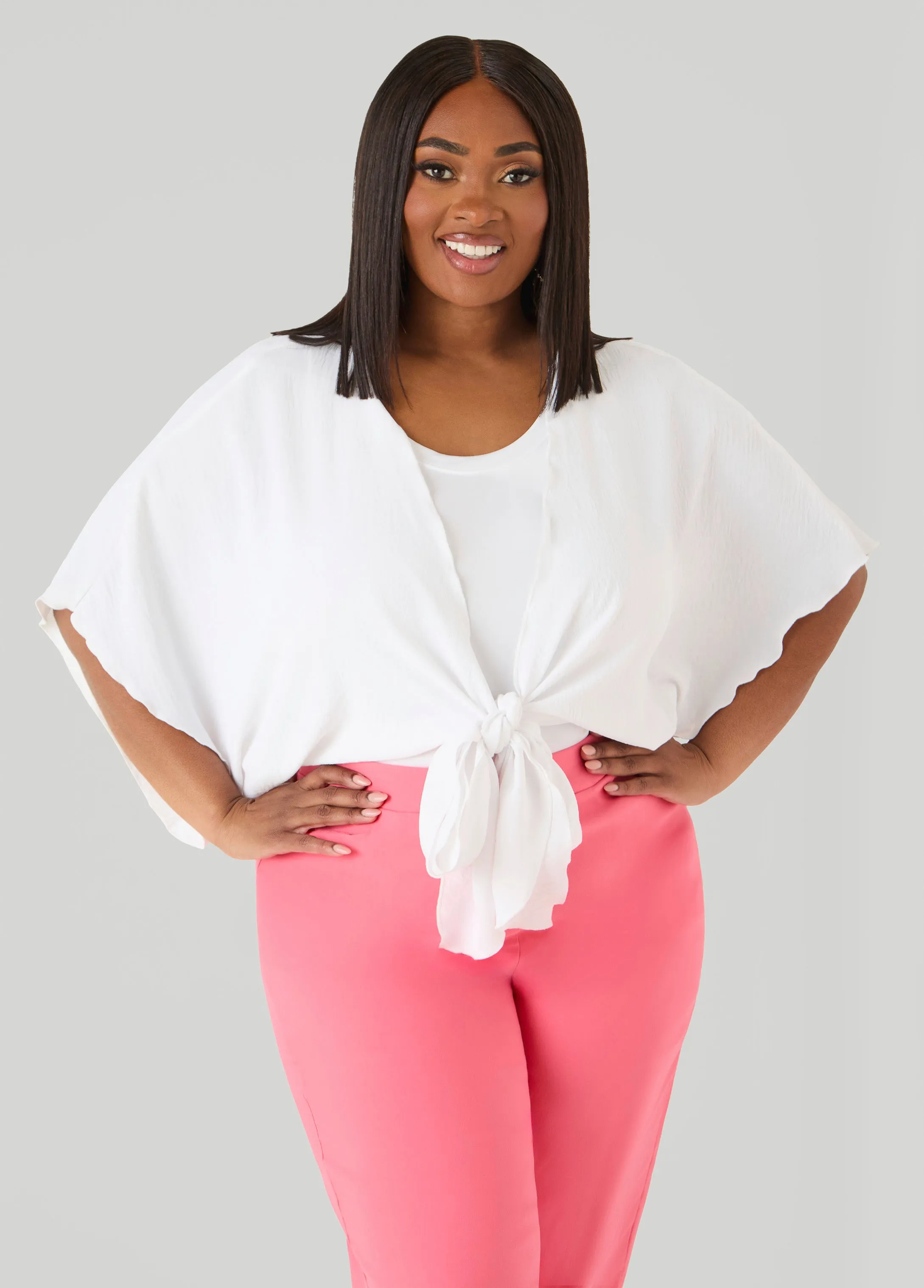 Textured Tie Front Shrug sold by Ashley Stewart