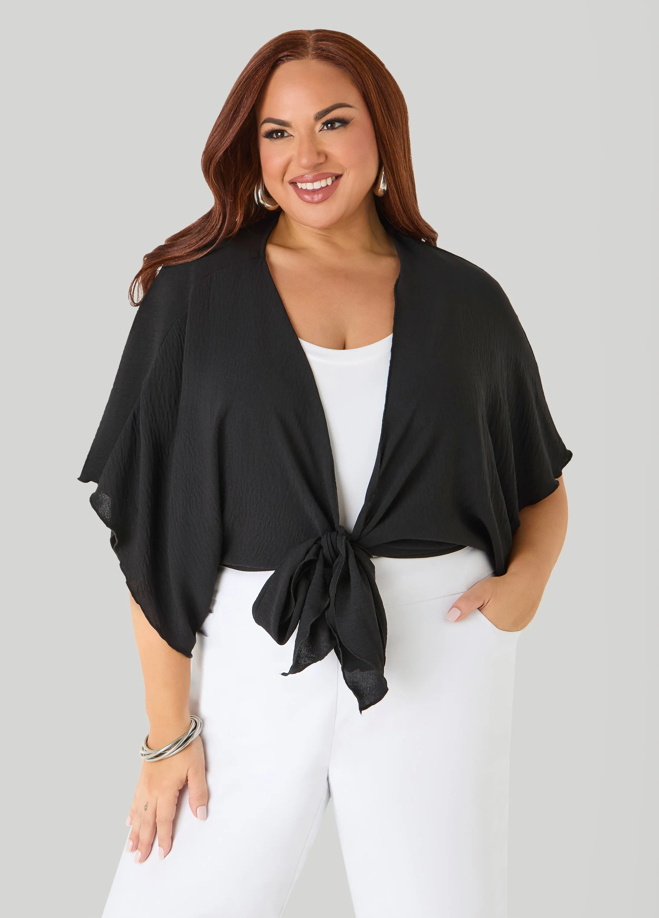 Textured Tie Front Shrug sold by Ashley Stewart product image thumbnail 5