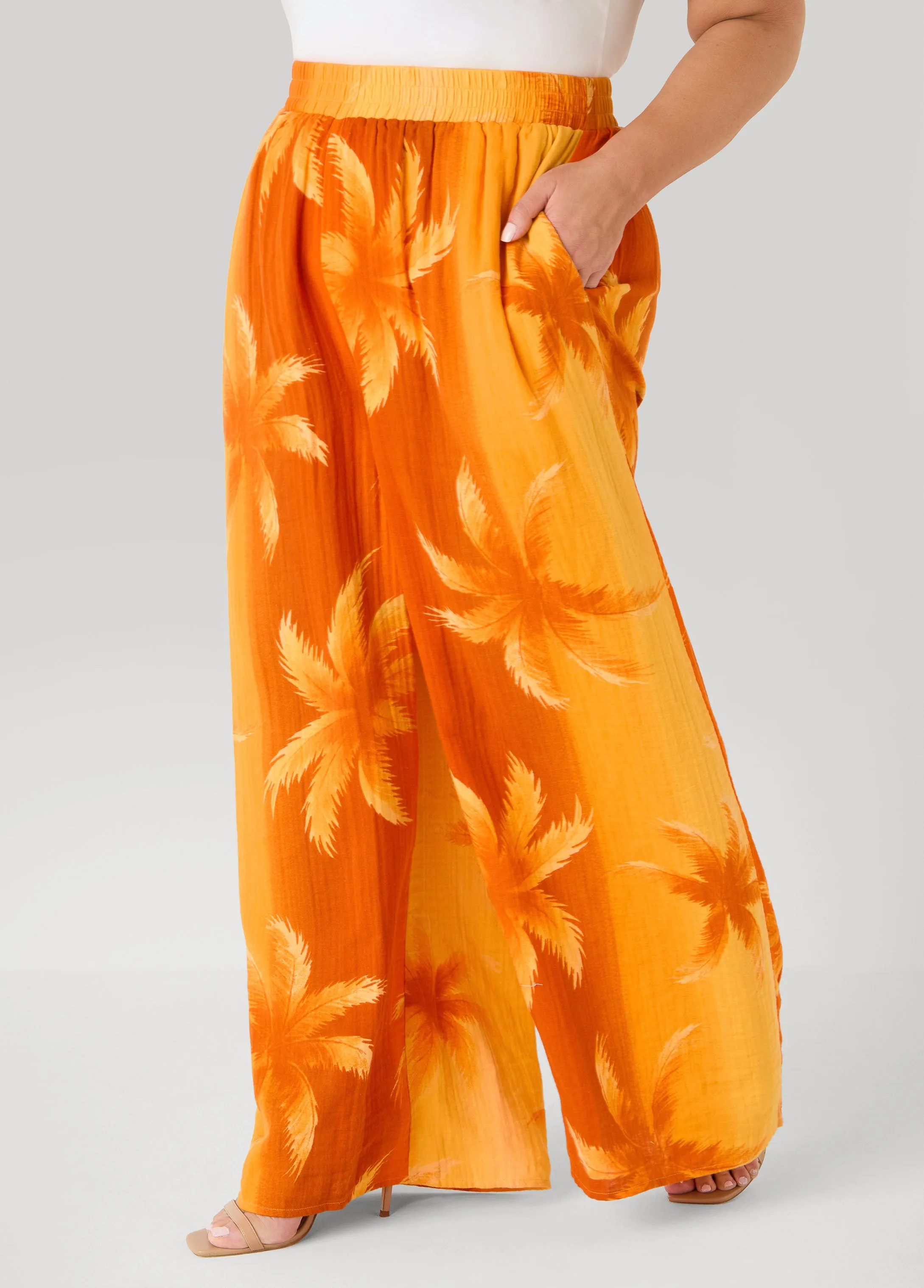 Palm Print Cotton Gauze Pants sold by Ashley Stewart product image thumbnail 4