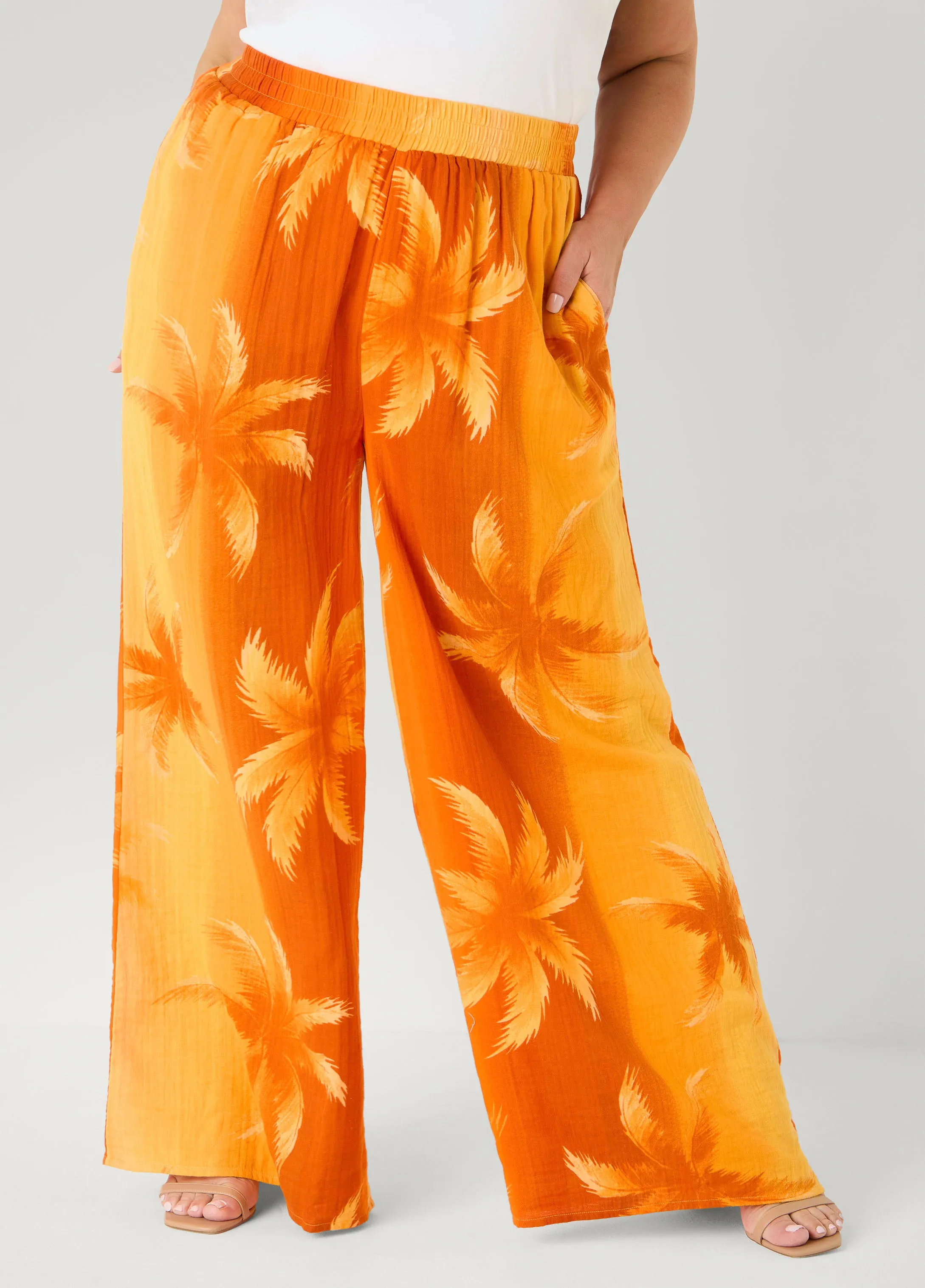 Palm Print Cotton Gauze Pants sold by Ashley Stewart product image thumbnail 3