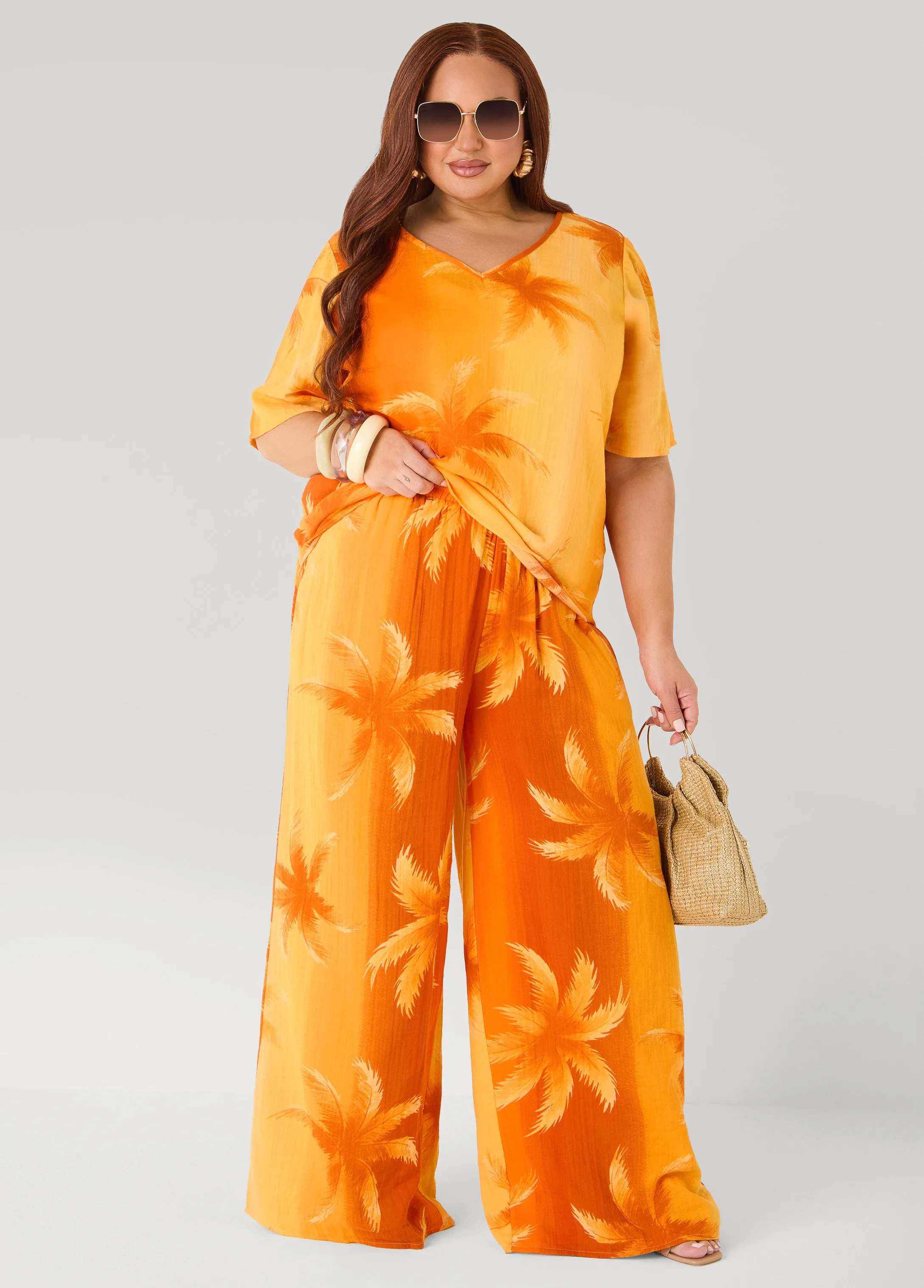 Palm Print Cotton Gauze Pants sold by Ashley Stewart