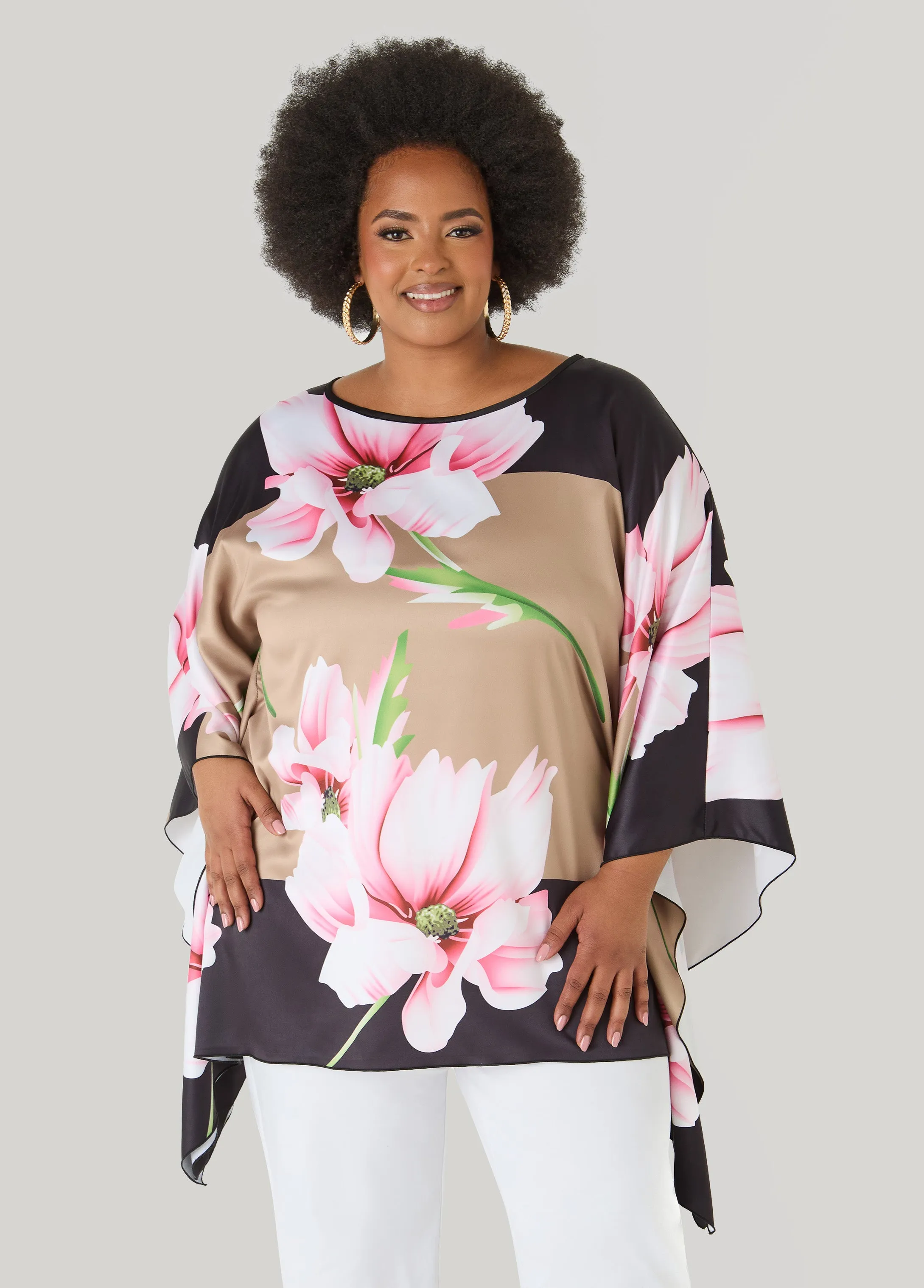 Floral Print Satin Tunic sold by Ashley Stewart