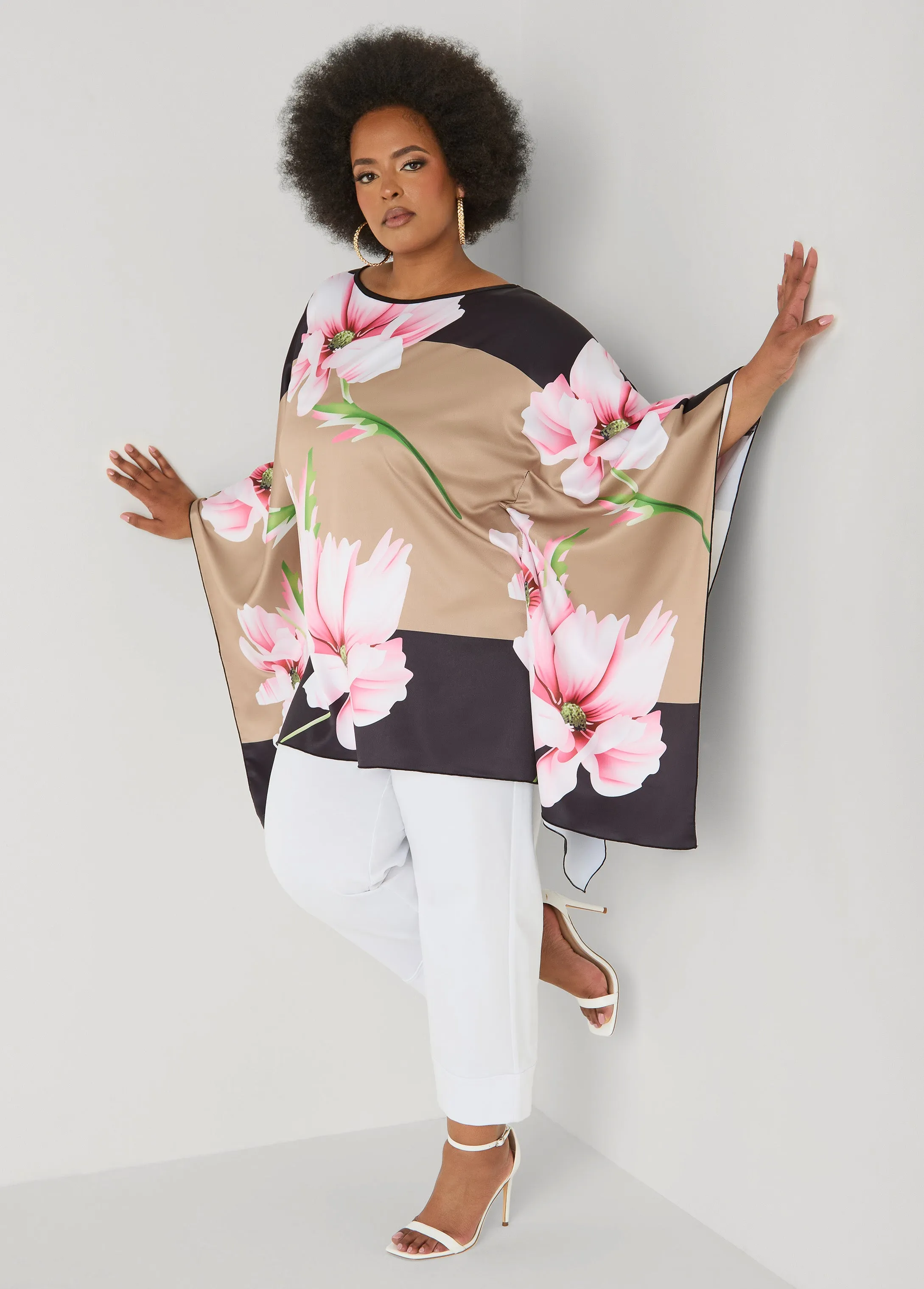 Floral Print Satin Tunic sold by Ashley Stewart product image thumbnail 3