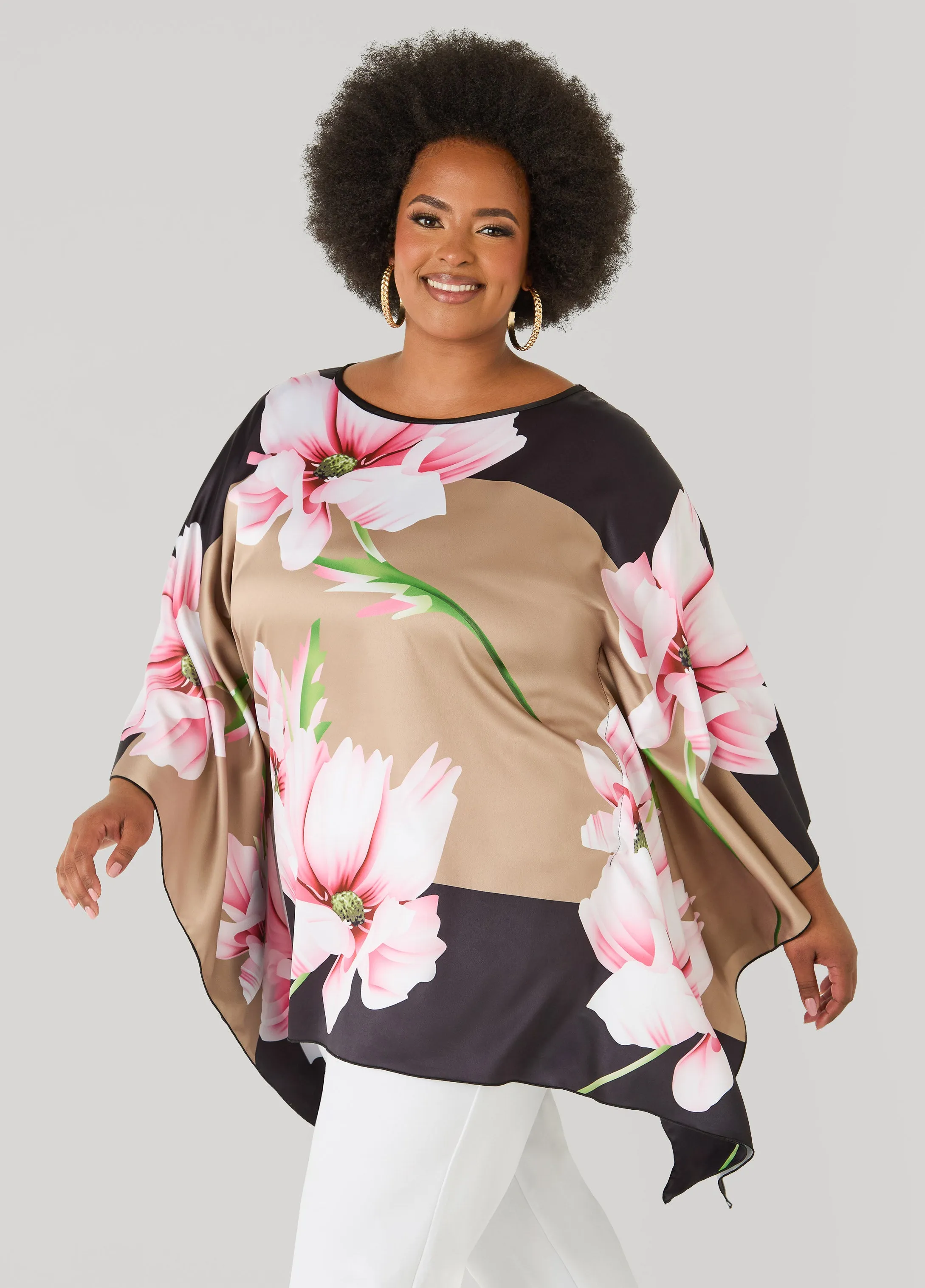 Floral Print Satin Tunic sold by Ashley Stewart product image thumbnail 4