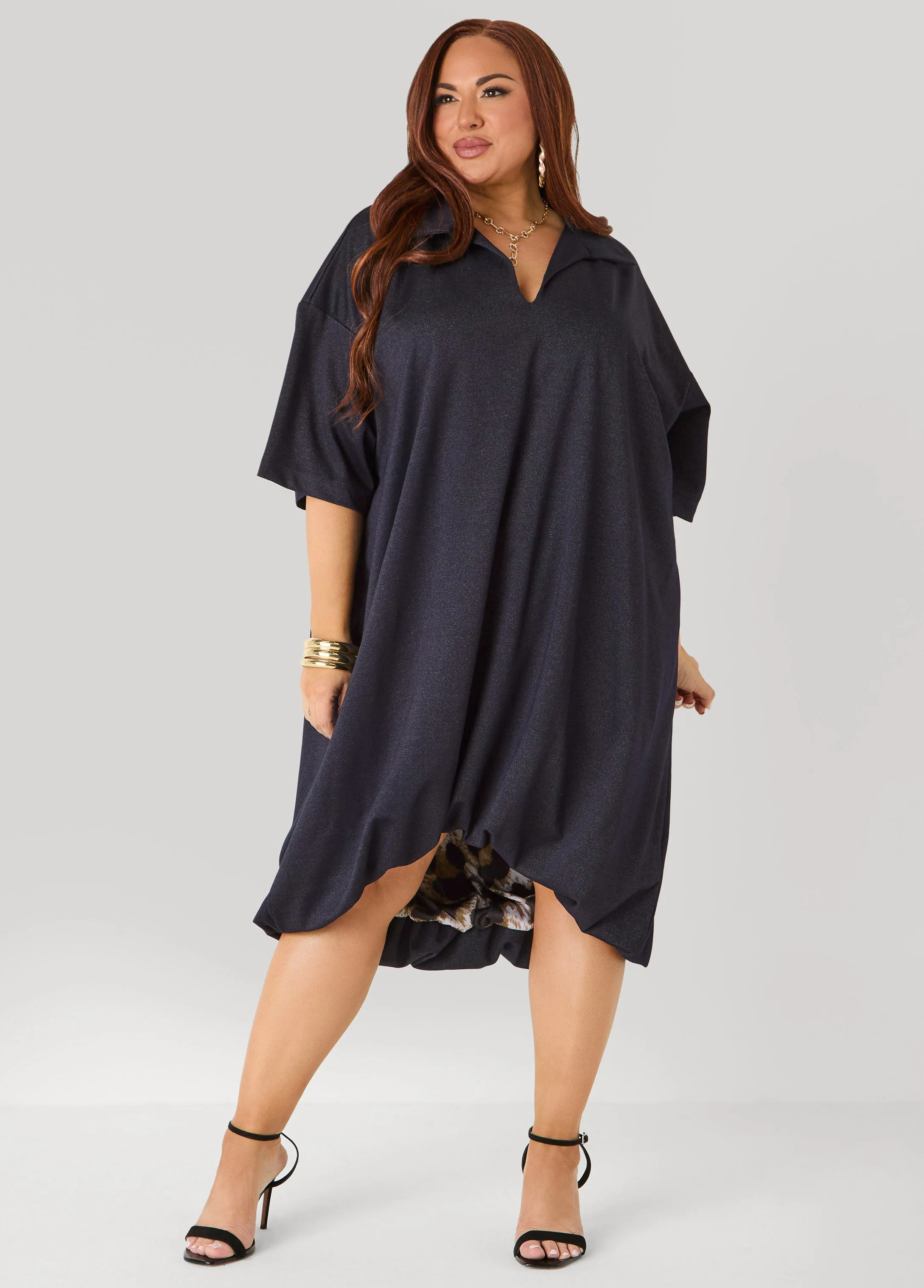 Denim Hi Low Bubble Dress sold by Ashley Stewart product image thumbnail 4