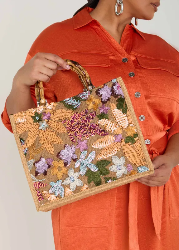 Floral Embellished Canvas Tote made by Ashley Stewart