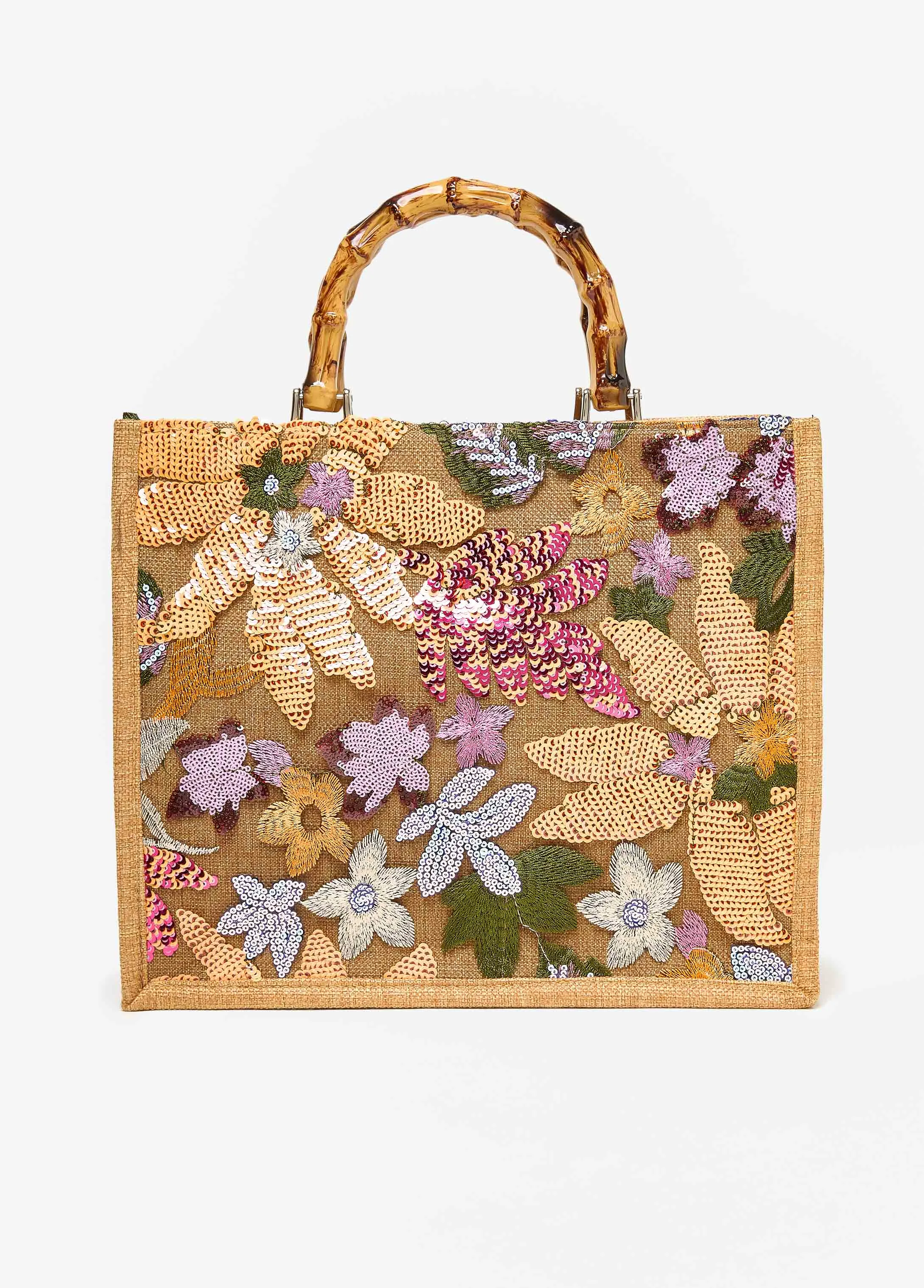 Floral Embellished Canvas Tote sold by Ashley Stewart product image thumbnail 3