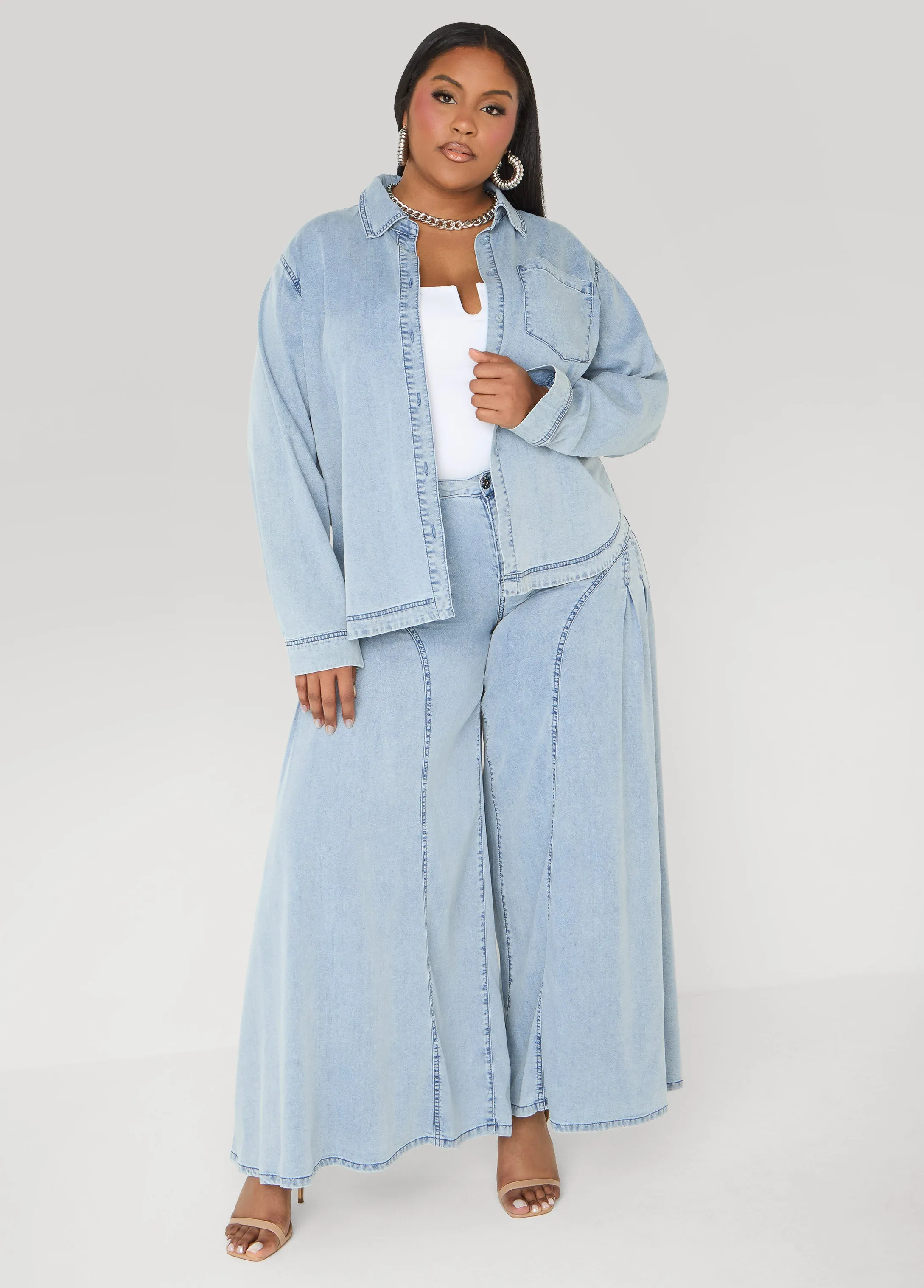 Pleated Wide Leg Chambray Pants sold by Ashley Stewart product image thumbnail 4