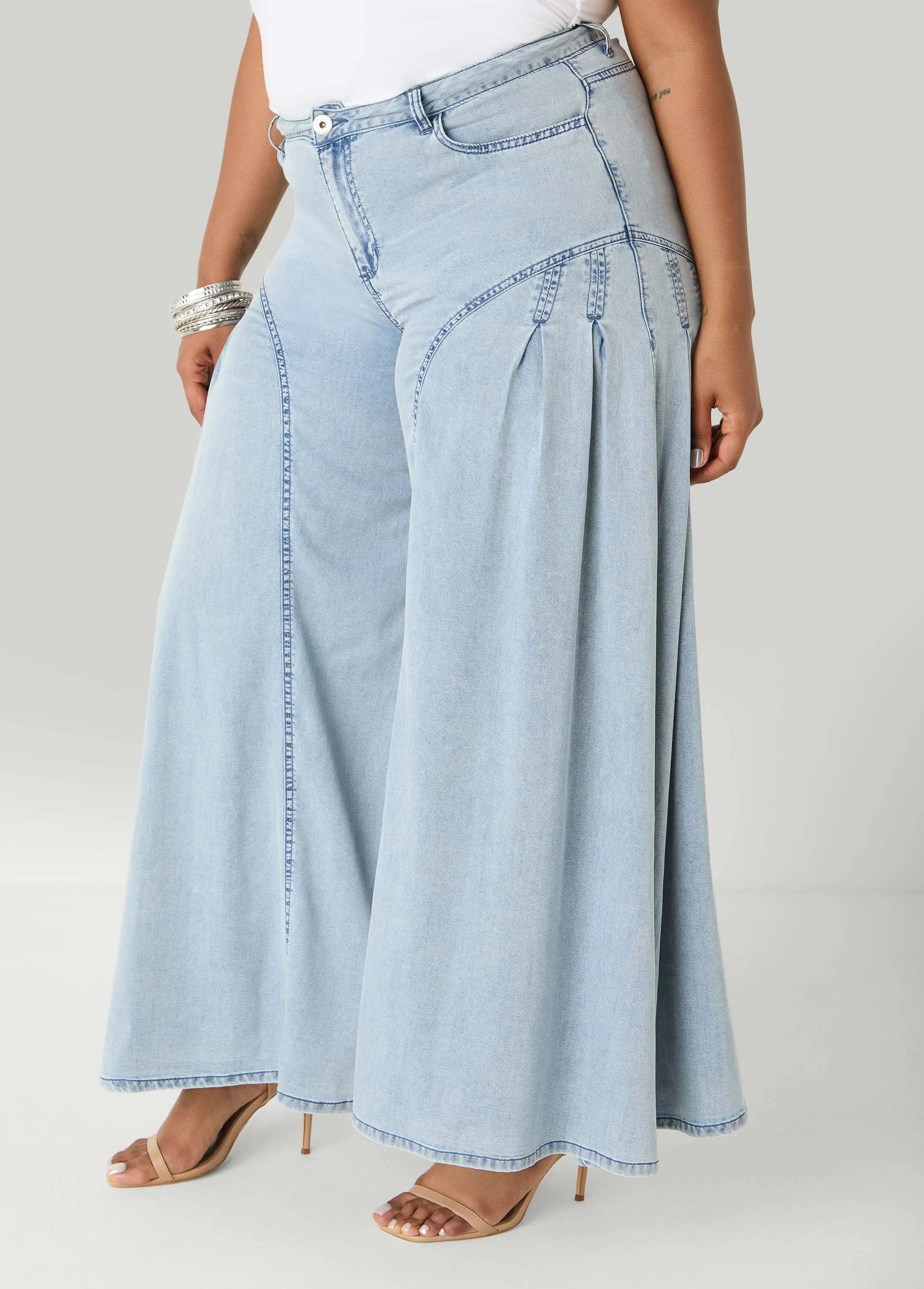 Pleated Wide Leg Chambray Pants sold by Ashley Stewart product image thumbnail 3