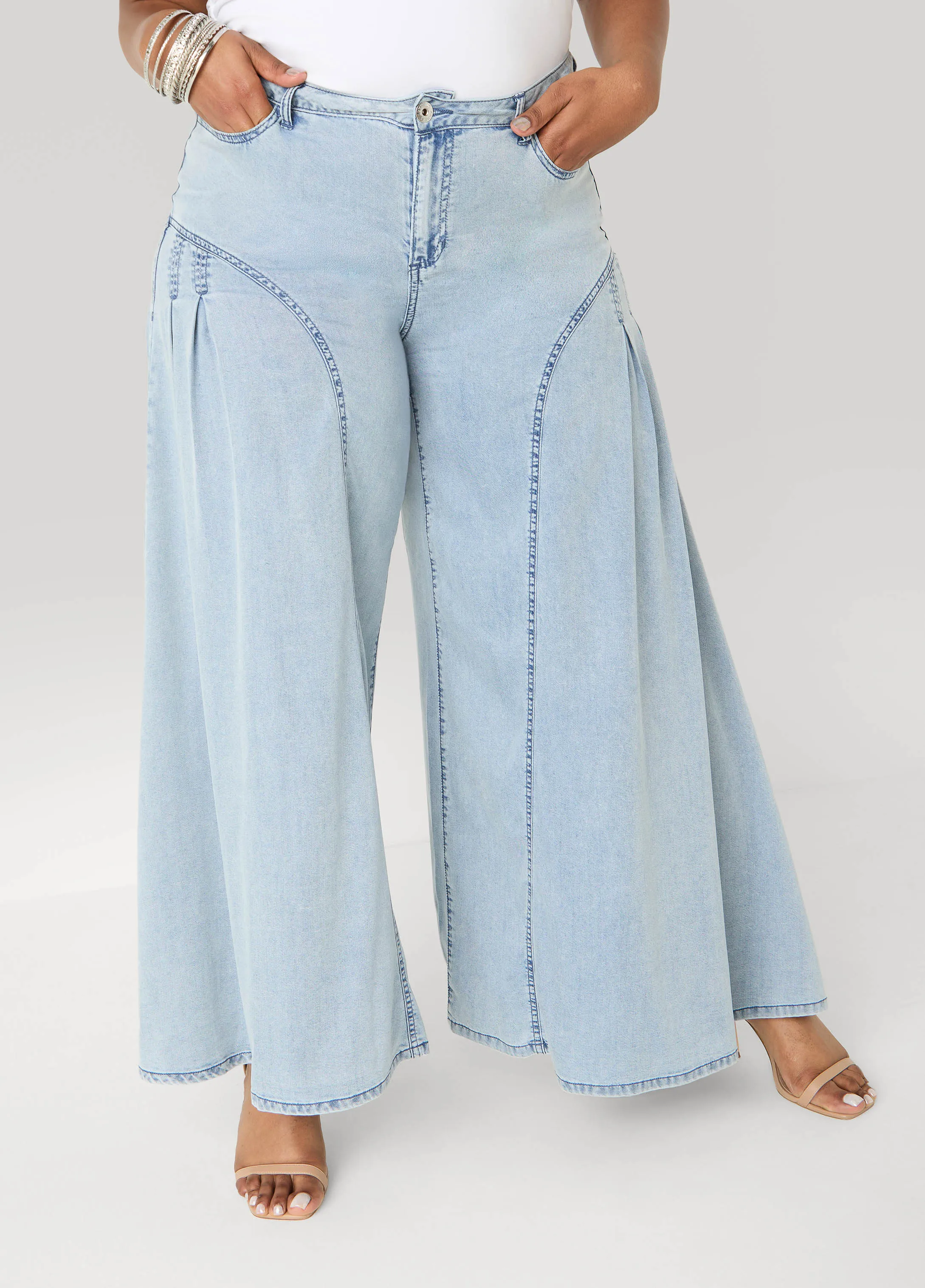 Pleated Wide Leg Chambray Pants sold by Ashley Stewart