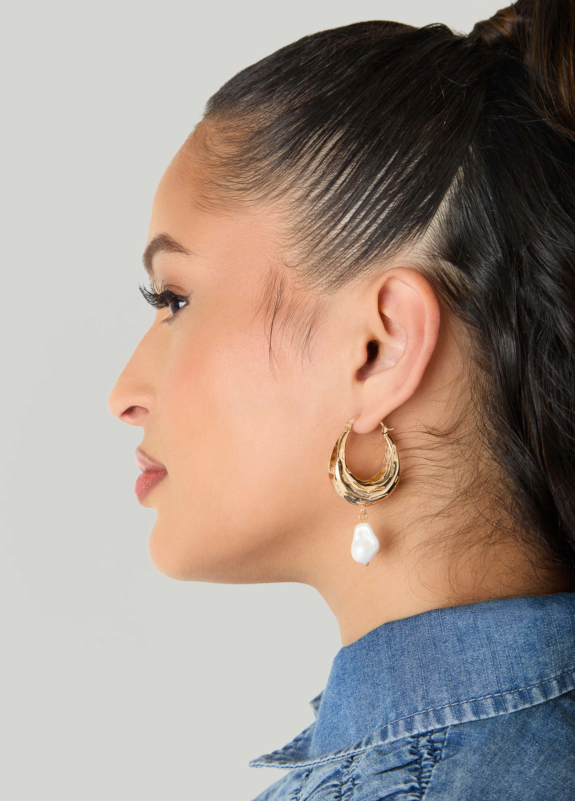 Faux Pearl Gold Huggie Earrings sold by Ashley Stewart