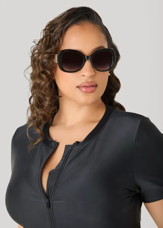 Chain Trim Round Frame Sunglasses made by Ashley Stewart