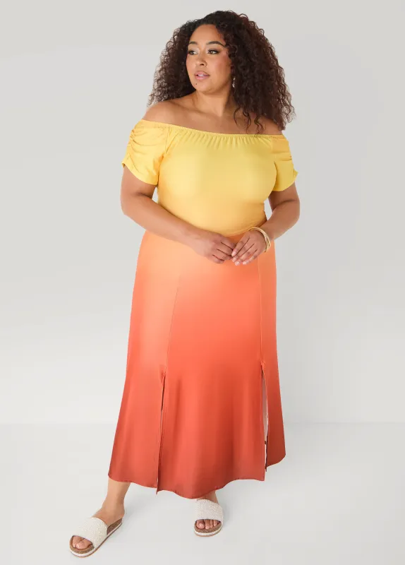 Tall Ombre Off The Shoulder Maxi Dress made by Ashley Stewart