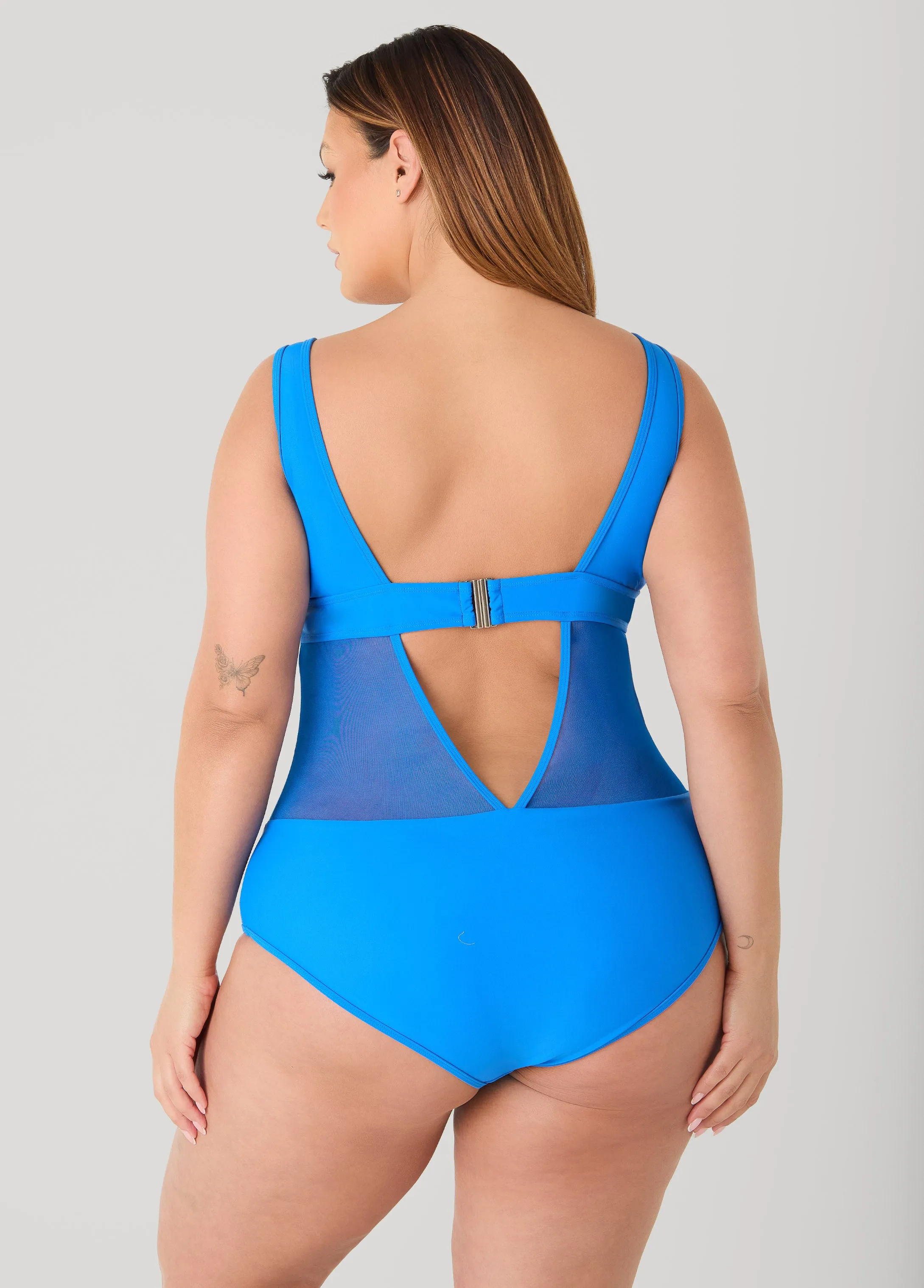 Mesh Paneled V Back Swimsuit sold by Ashley Stewart product image thumbnail 2
