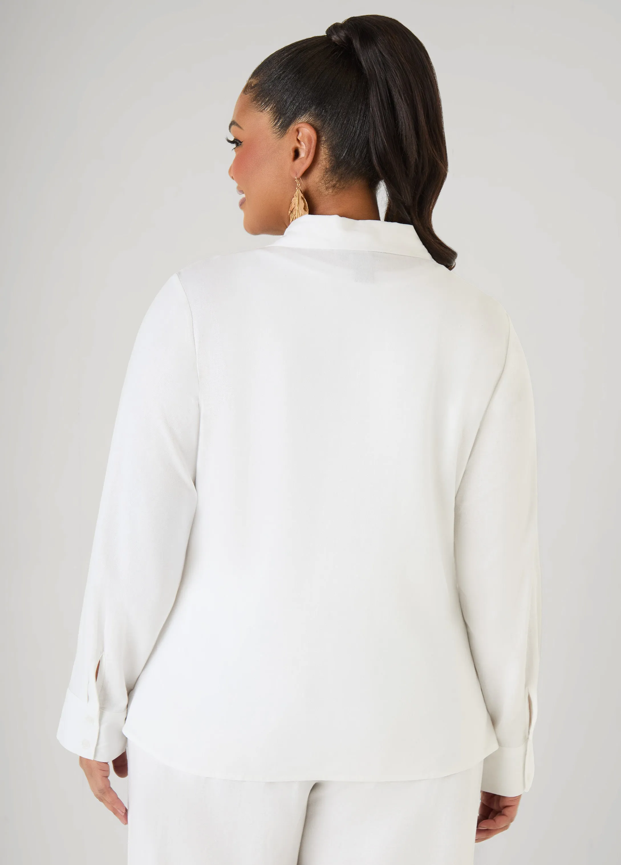 Long Sleeved Linen Blend Shirt sold by Ashley Stewart product image thumbnail 2