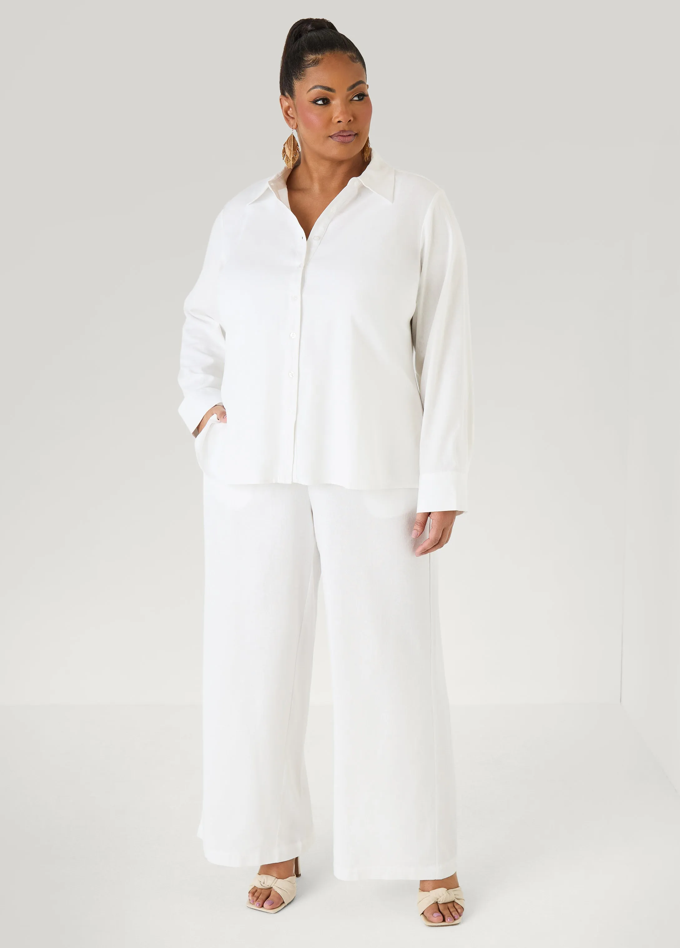 Long Sleeved Linen Blend Shirt sold by Ashley Stewart product image thumbnail 3