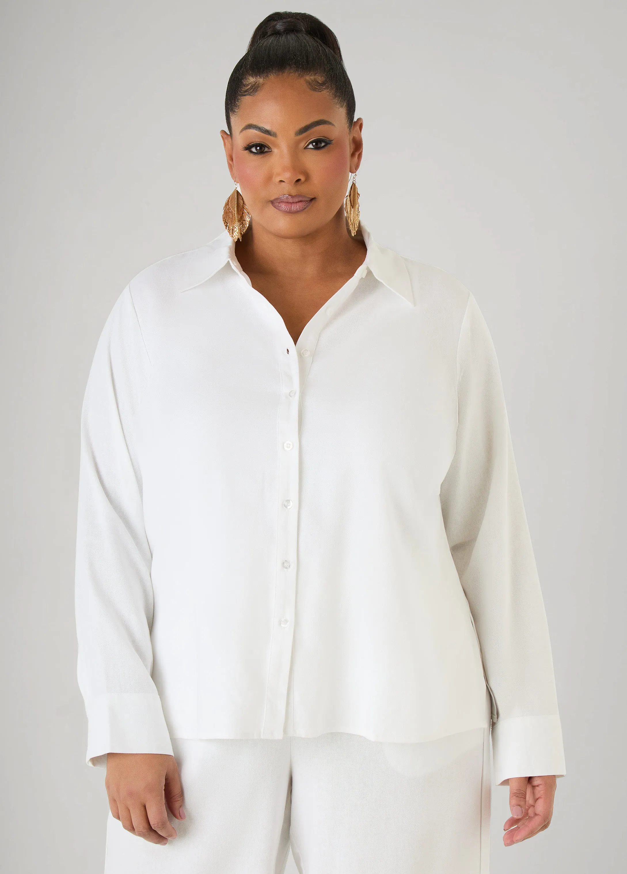 Long Sleeved Linen Blend Shirt sold by Ashley Stewart