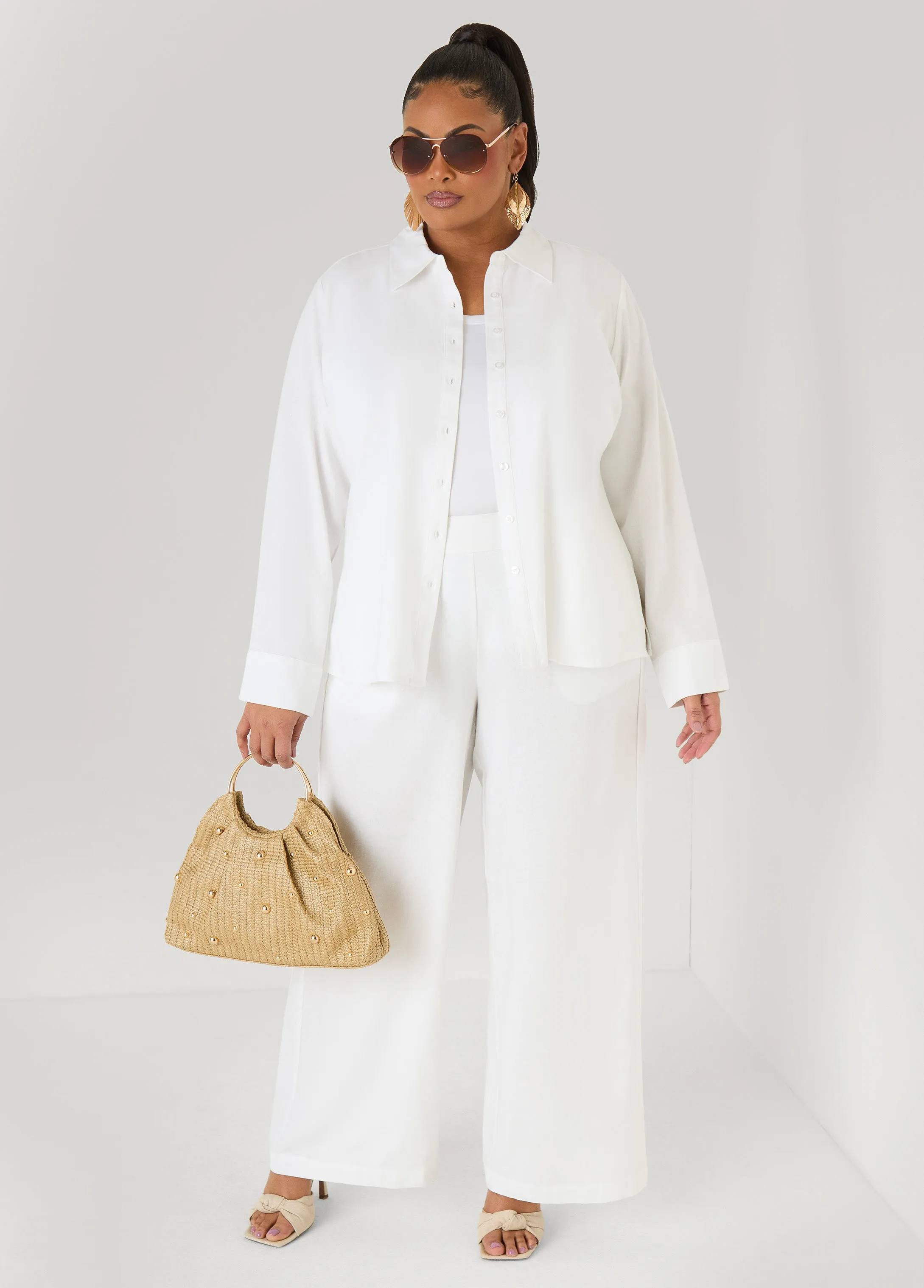 Long Sleeved Linen Blend Shirt sold by Ashley Stewart product image thumbnail 4