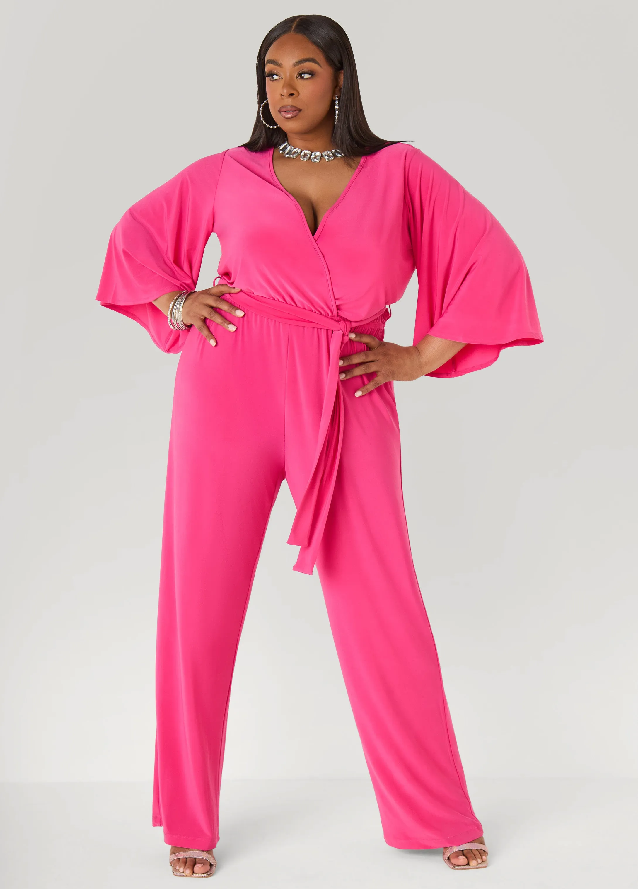 Stretch Knit Faux Wrap Jumpsuit sold by Ashley Stewart product image thumbnail 4