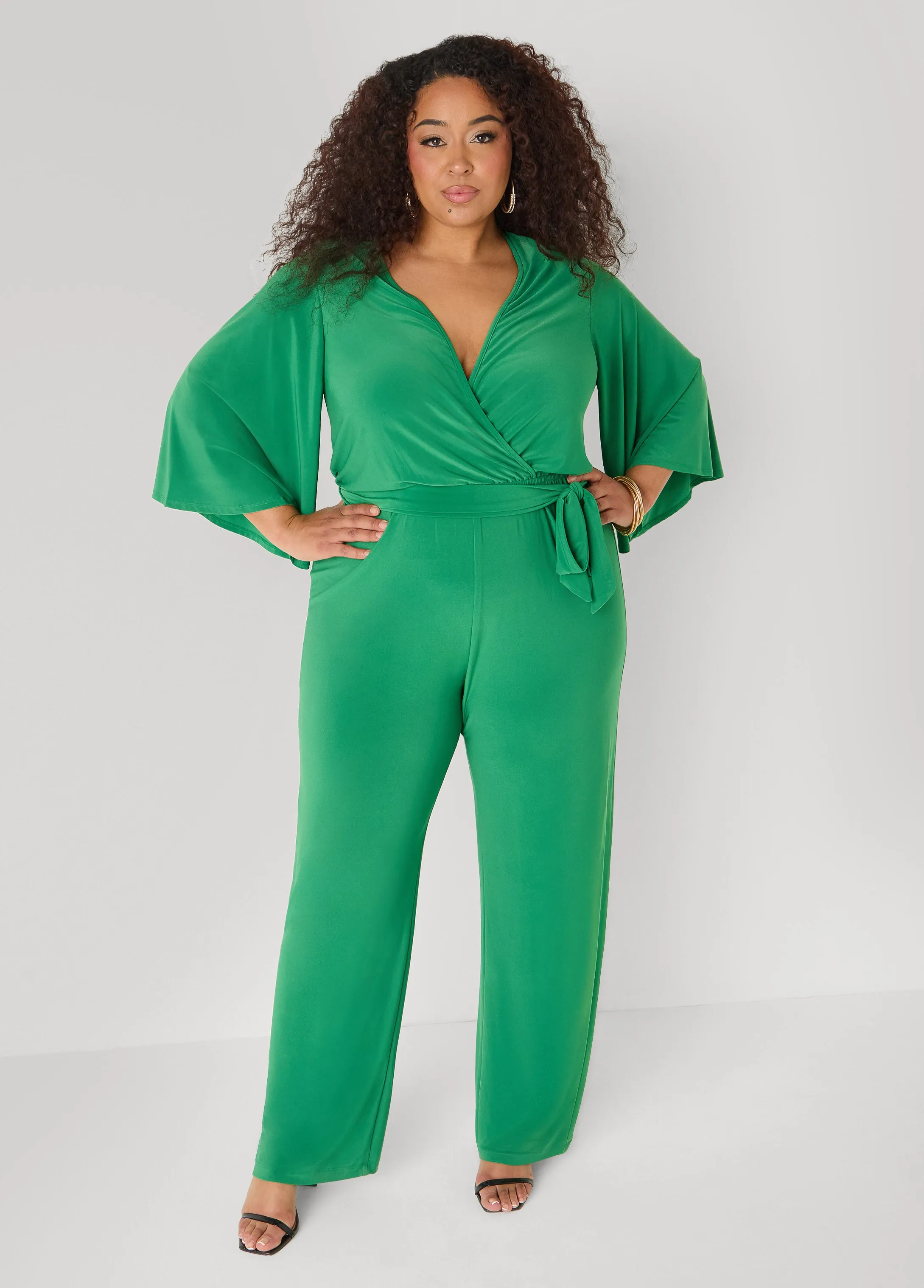 Stretch Knit Faux Wrap Jumpsuit sold by Ashley Stewart product image thumbnail 3