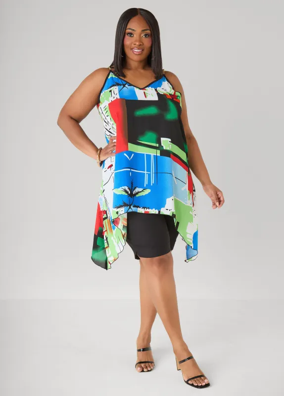 Chain Trimmed Abstract Print Top made by Ashley Stewart