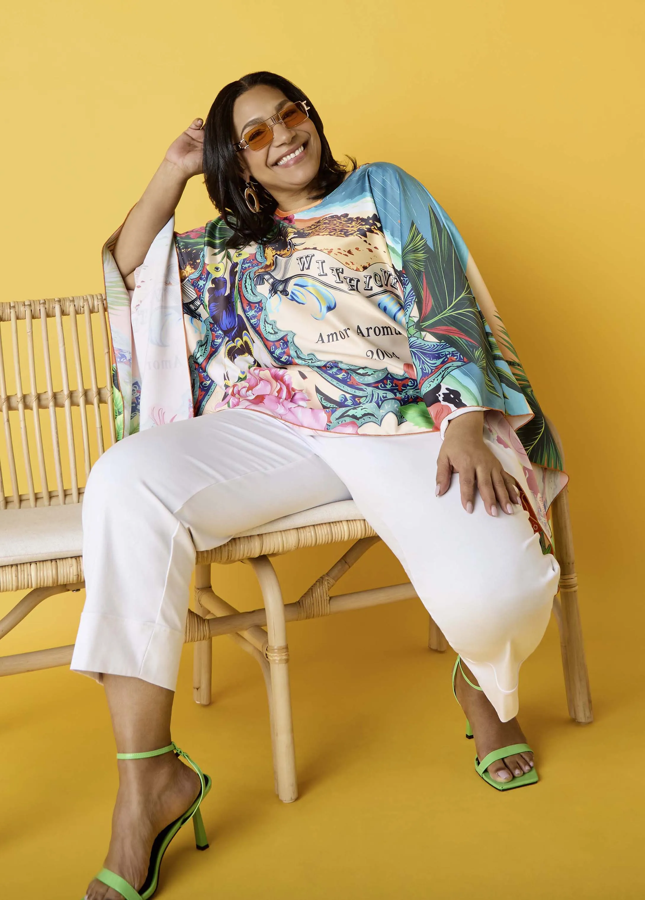 Postcard Print Satin Tunic sold by Ashley Stewart product image thumbnail 4