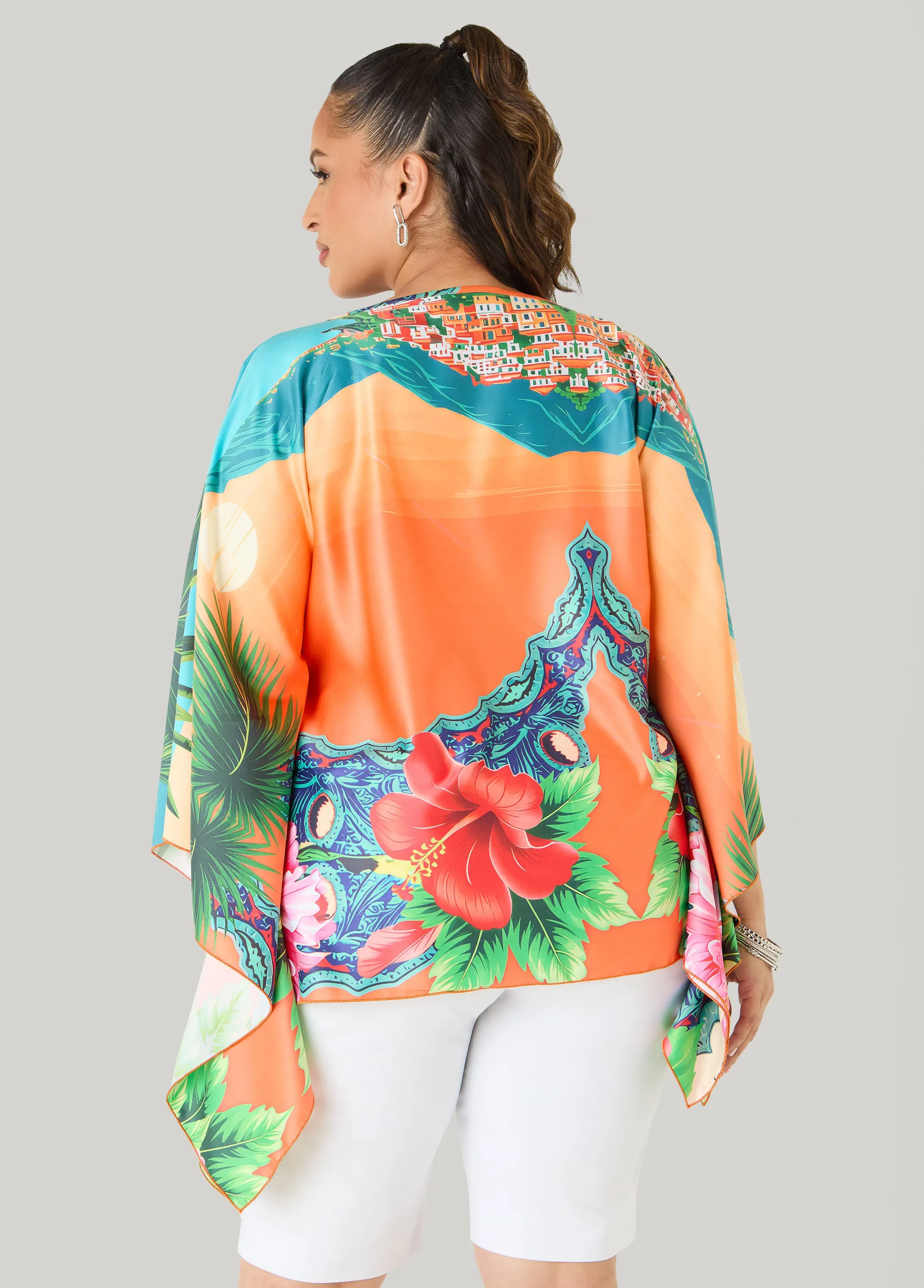 Postcard Print Satin Tunic sold by Ashley Stewart product image thumbnail 2