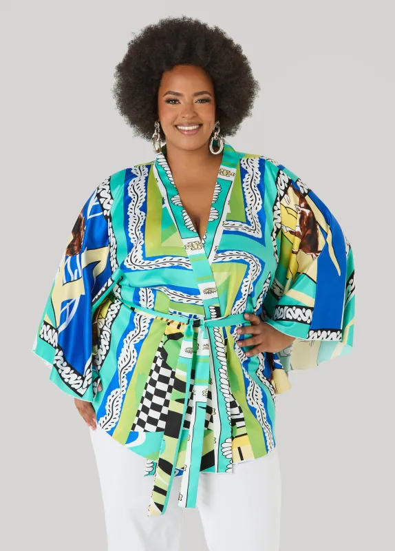 Belted Printed Satin Kimono made by Ashley Stewart