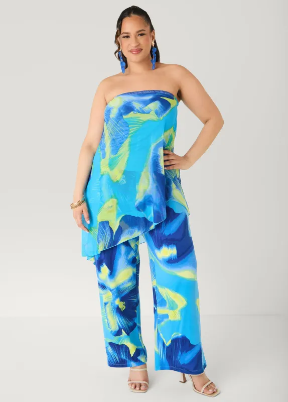 Tropical Asymmetric Mesh Tube Top made by Ashley Stewart