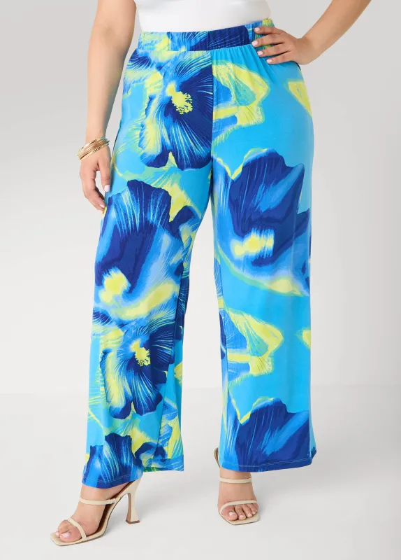 Tropical Print Wide Leg Pants made by Ashley Stewart