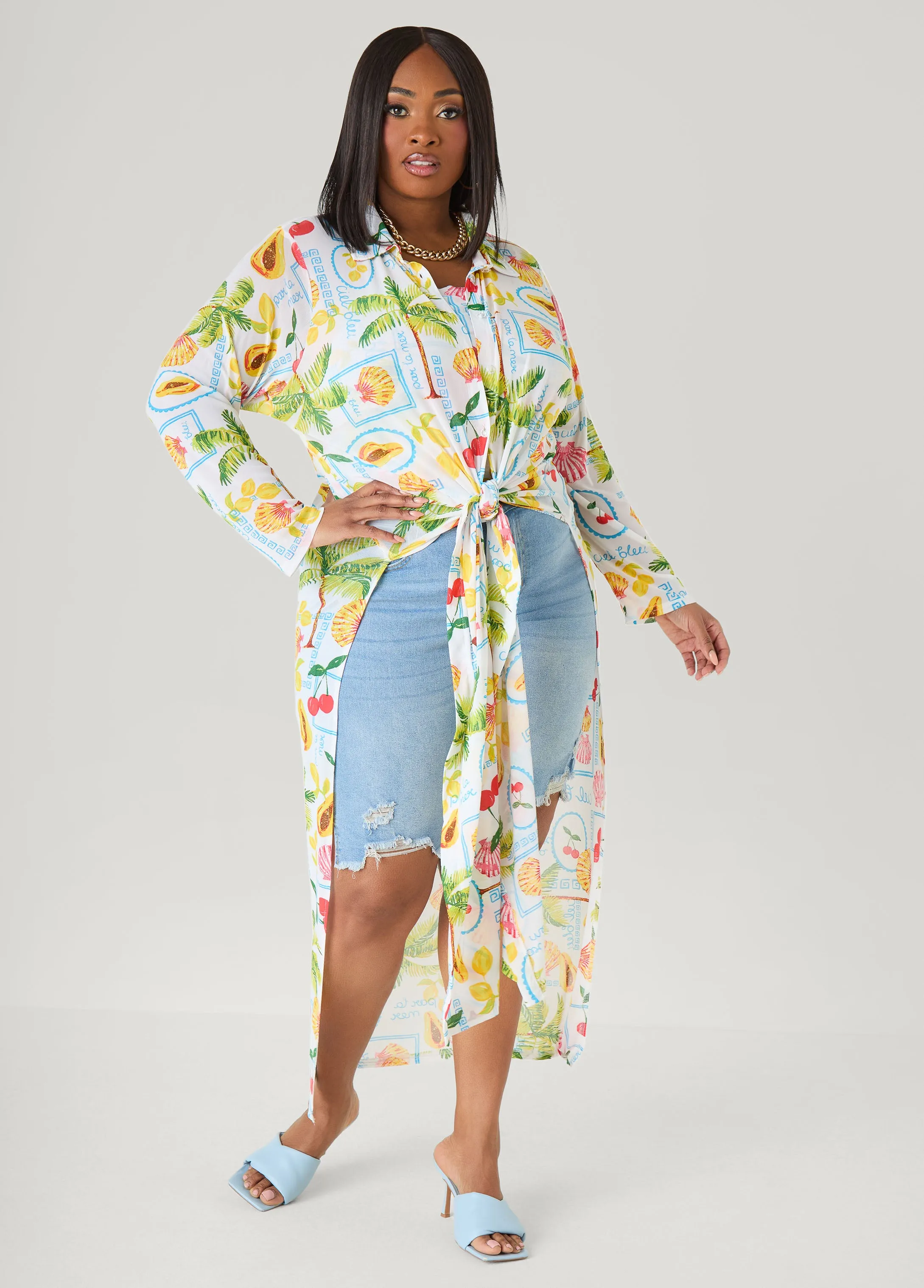 Summer Print Mesh Duster sold by Ashley Stewart product image thumbnail 4
