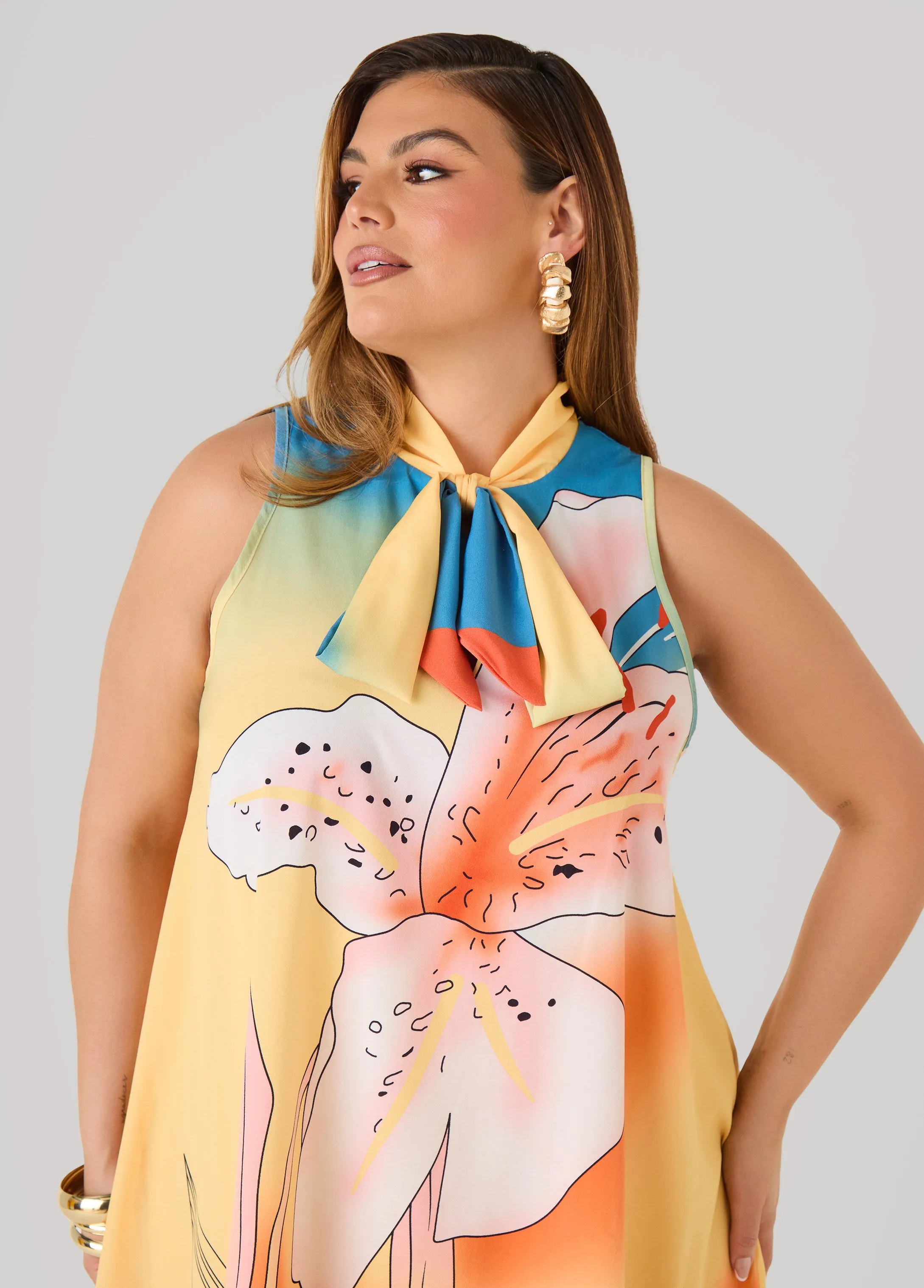Tie Neck Floral Print Dress sold by Ashley Stewart product image thumbnail 4